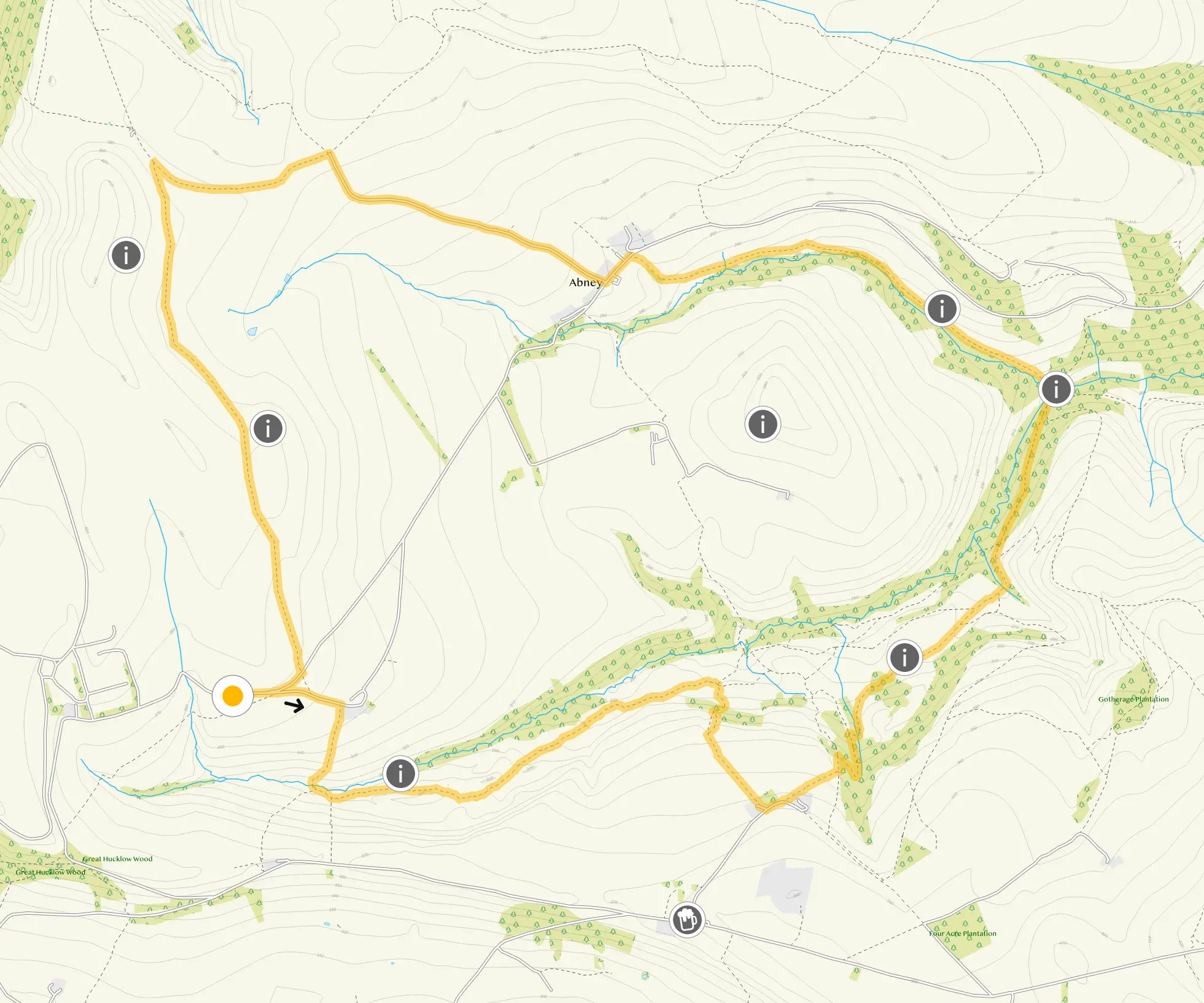 Route map for Abney Grange Walk 2, a 5.75 mile circular walk in Derbyshire