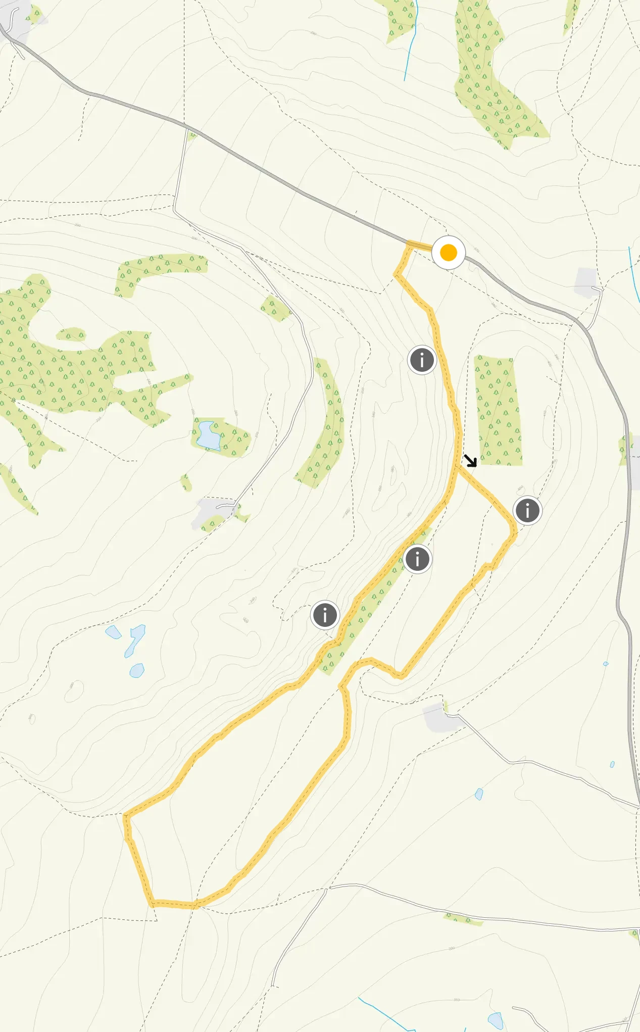 Route map for Cown Edge Walk 1, a 2 mile circular walk in Derbyshire