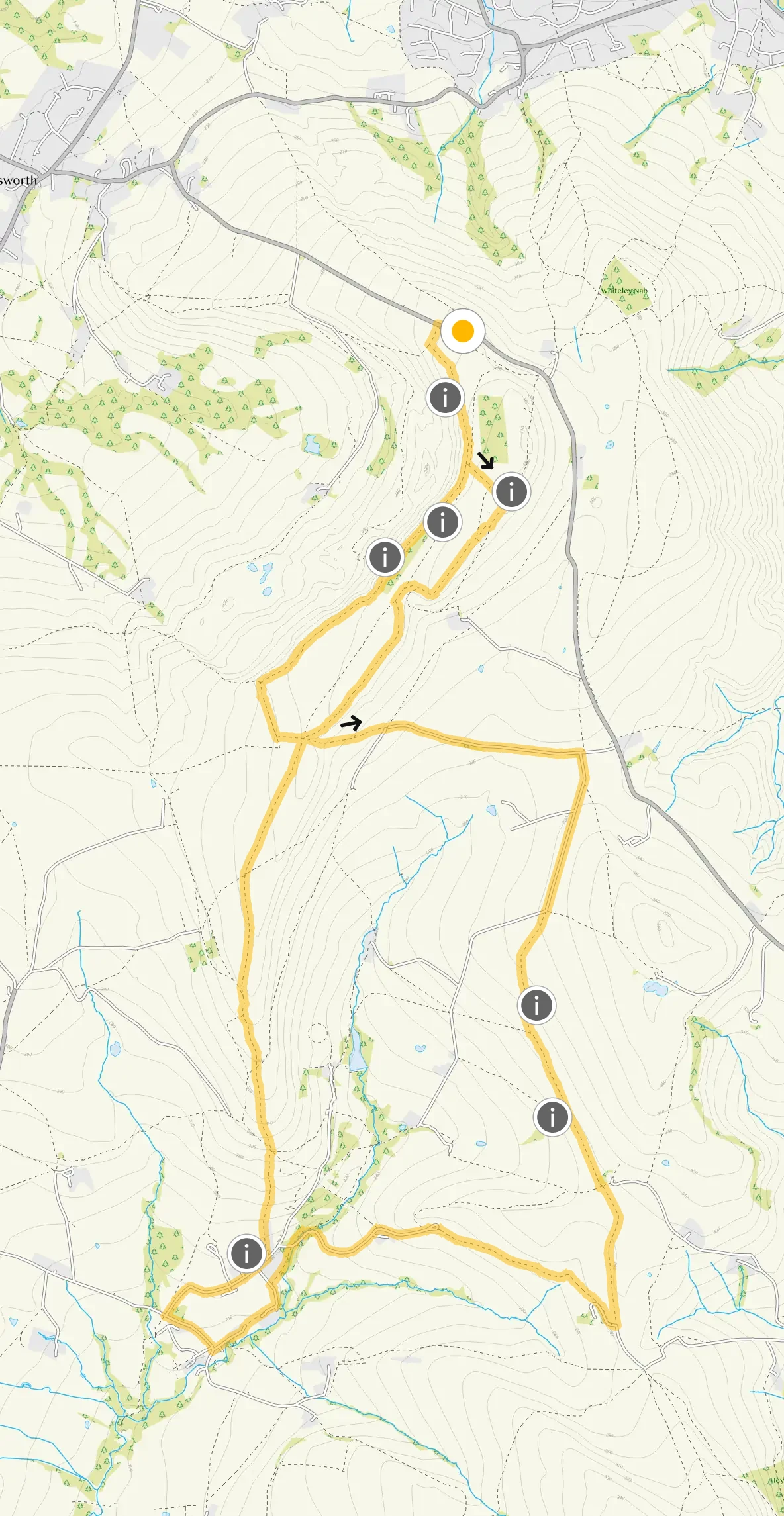 Route map for Cown Edge Walk 2, a 6.75 mile circular walk in Derbyshire