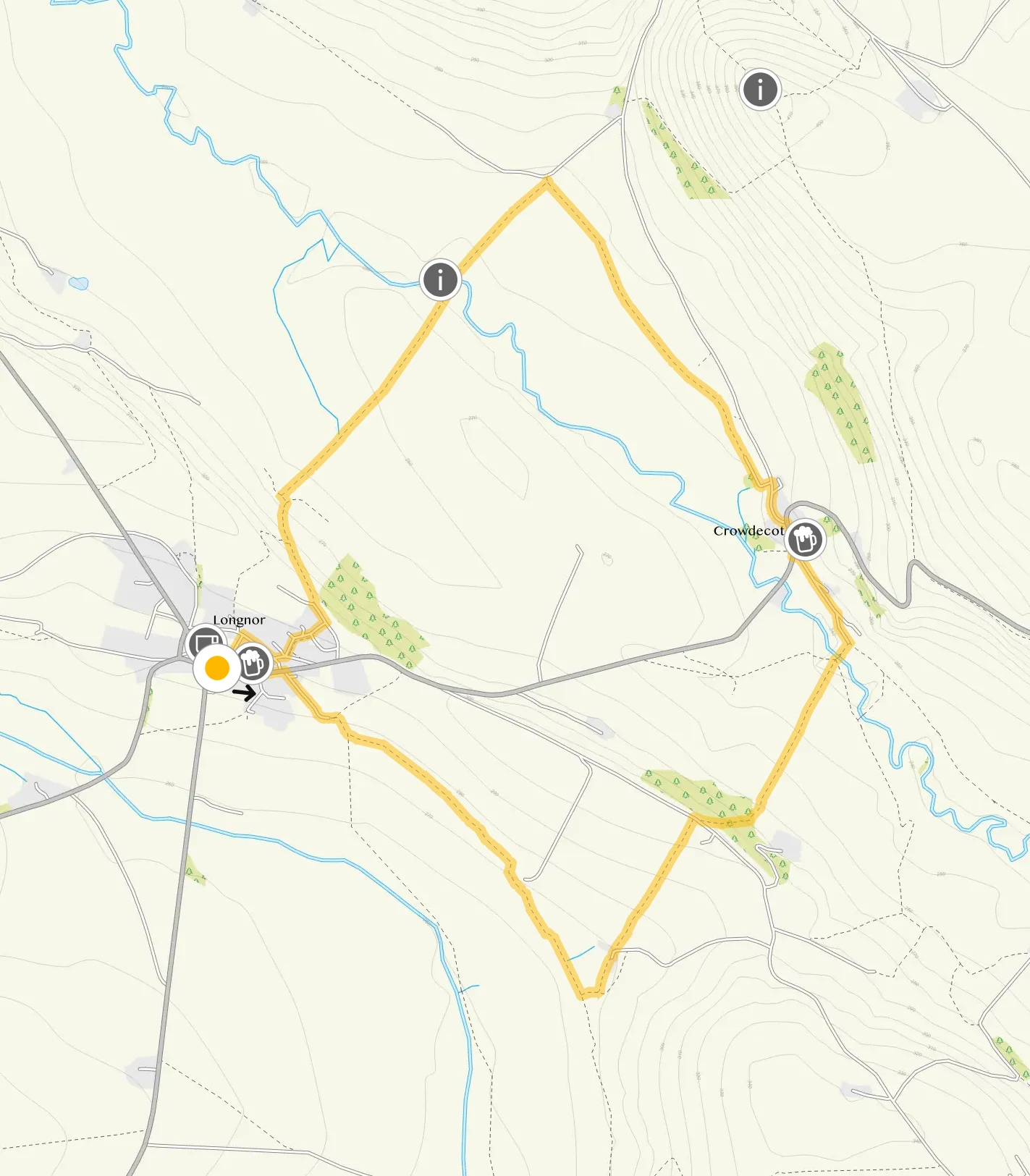 Route map for Longnor Walk 1, a 3 mile circular walk in Derbyshire