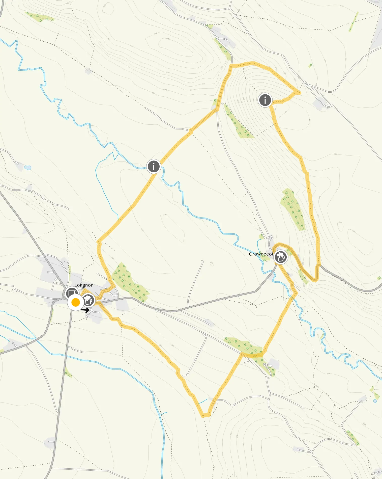 Route map for Longnor Walk 2, a 4 mile circular walk in Derbyshire