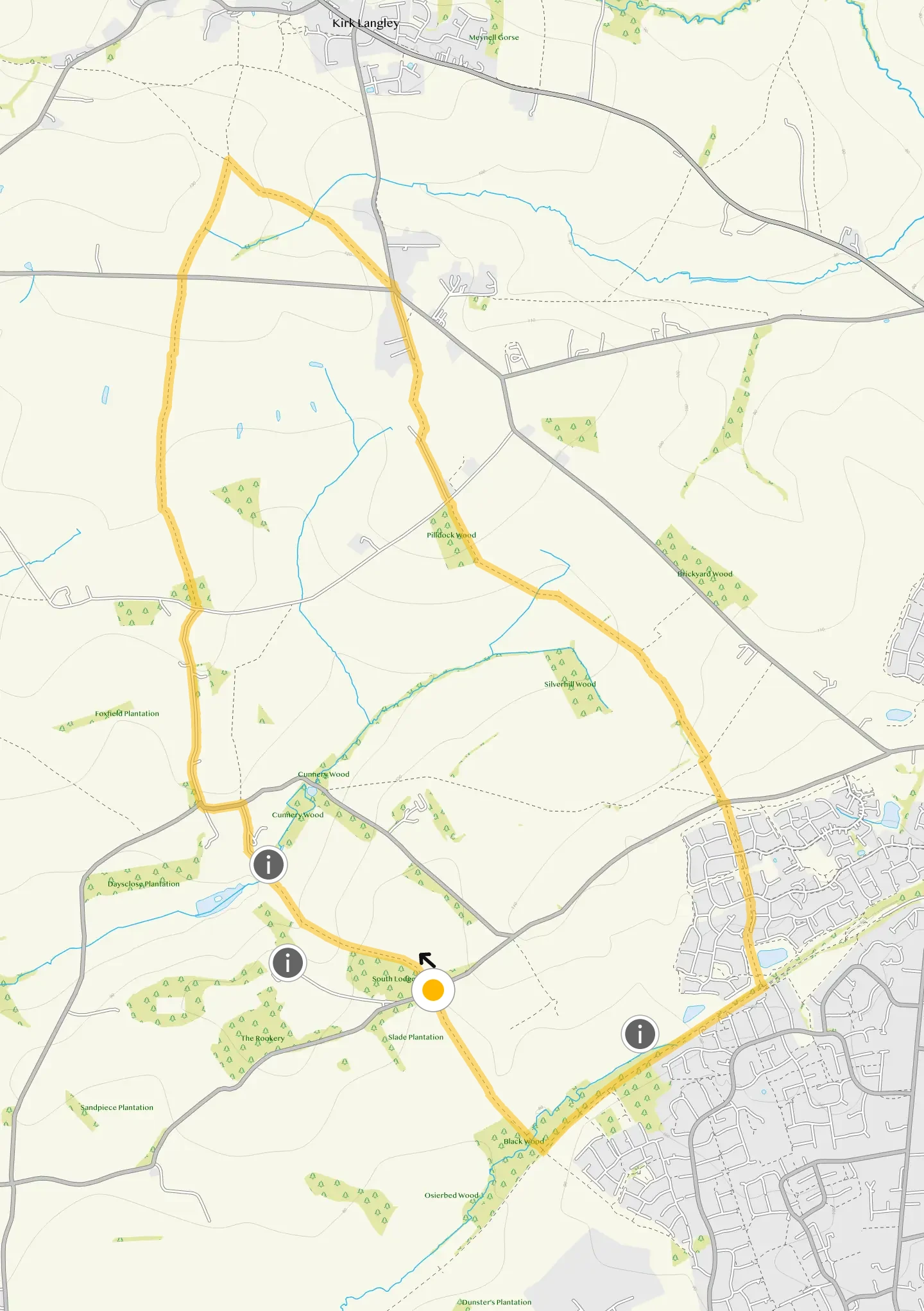 Route map for Radbourne Walk 2, a 5.5 mile circular walk in Derbyshire