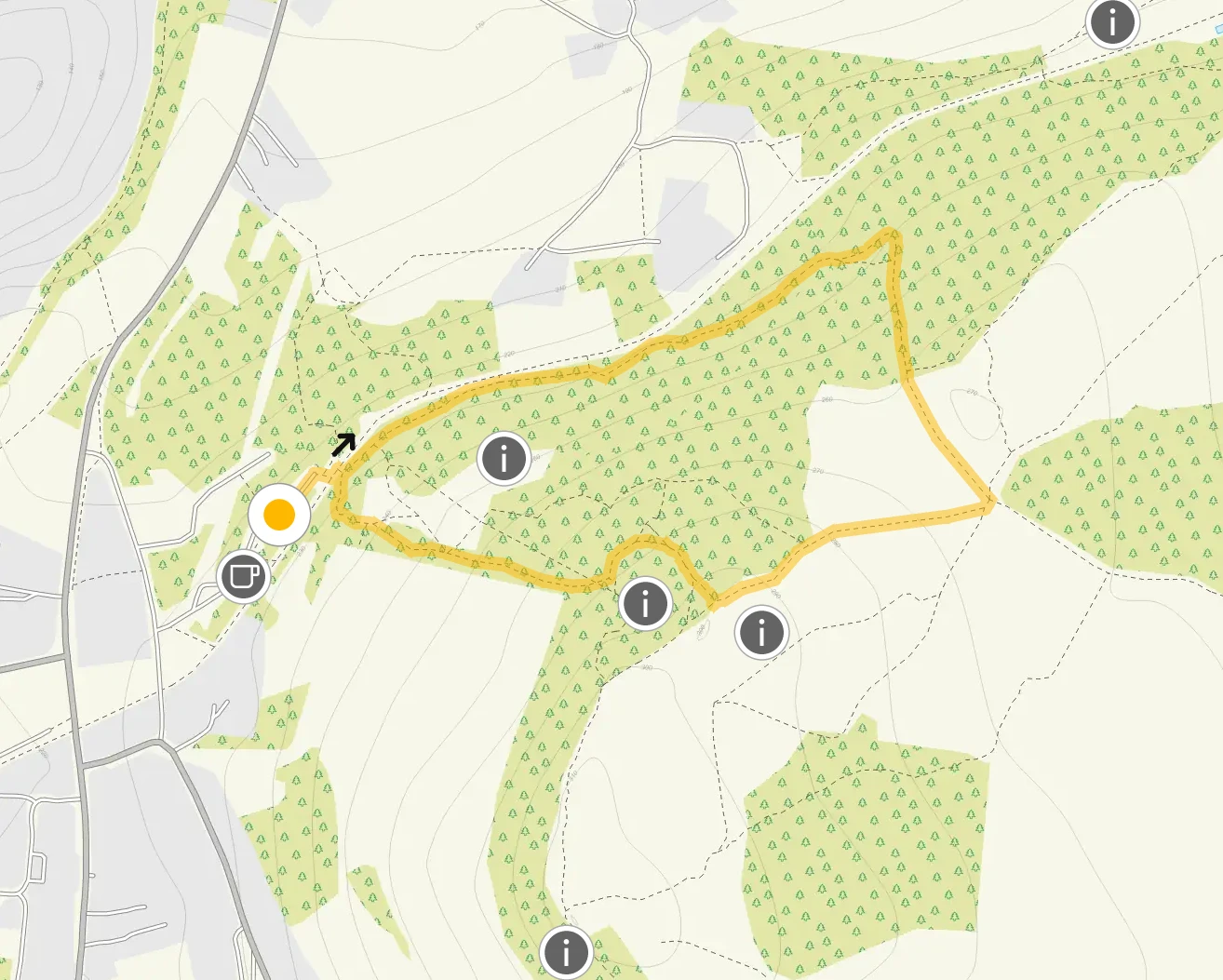 Route map for Black Rocks Walk 1, a 1 mile circular walk in Derbyshire