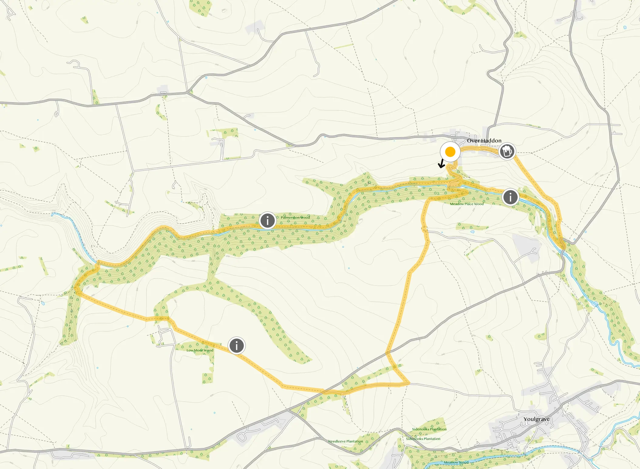 Route map for Lathkill Dale Walk 2, a 7.25 mile circular walk in Derbyshire