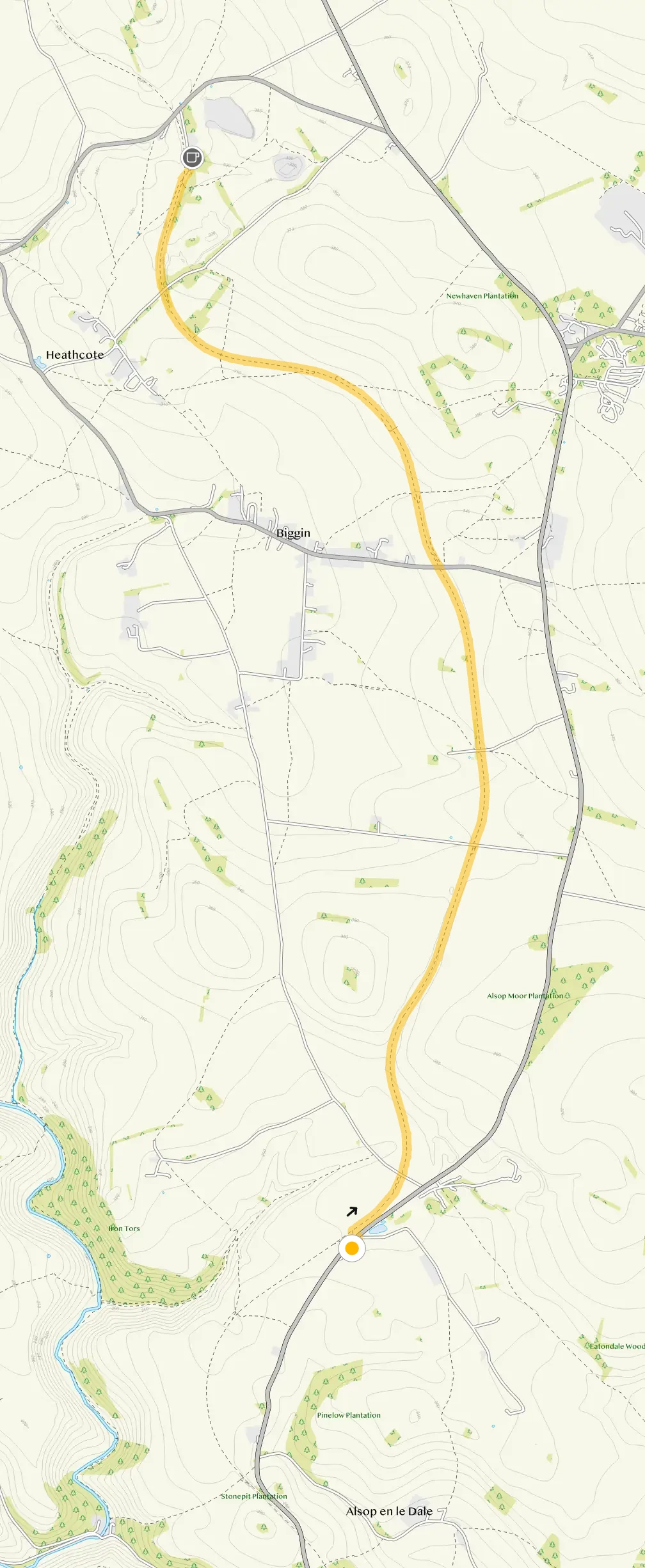 Route map for Tissington Trail Walk 3, a 3.5 mile linear walk in Derbyshire