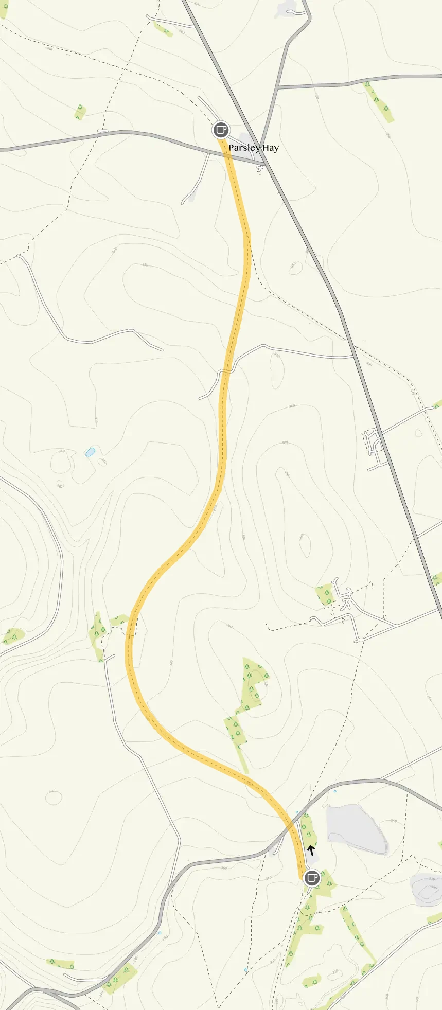 Route map for Tissington Trail Walk 4, a 2 mile linear walk in Derbyshire