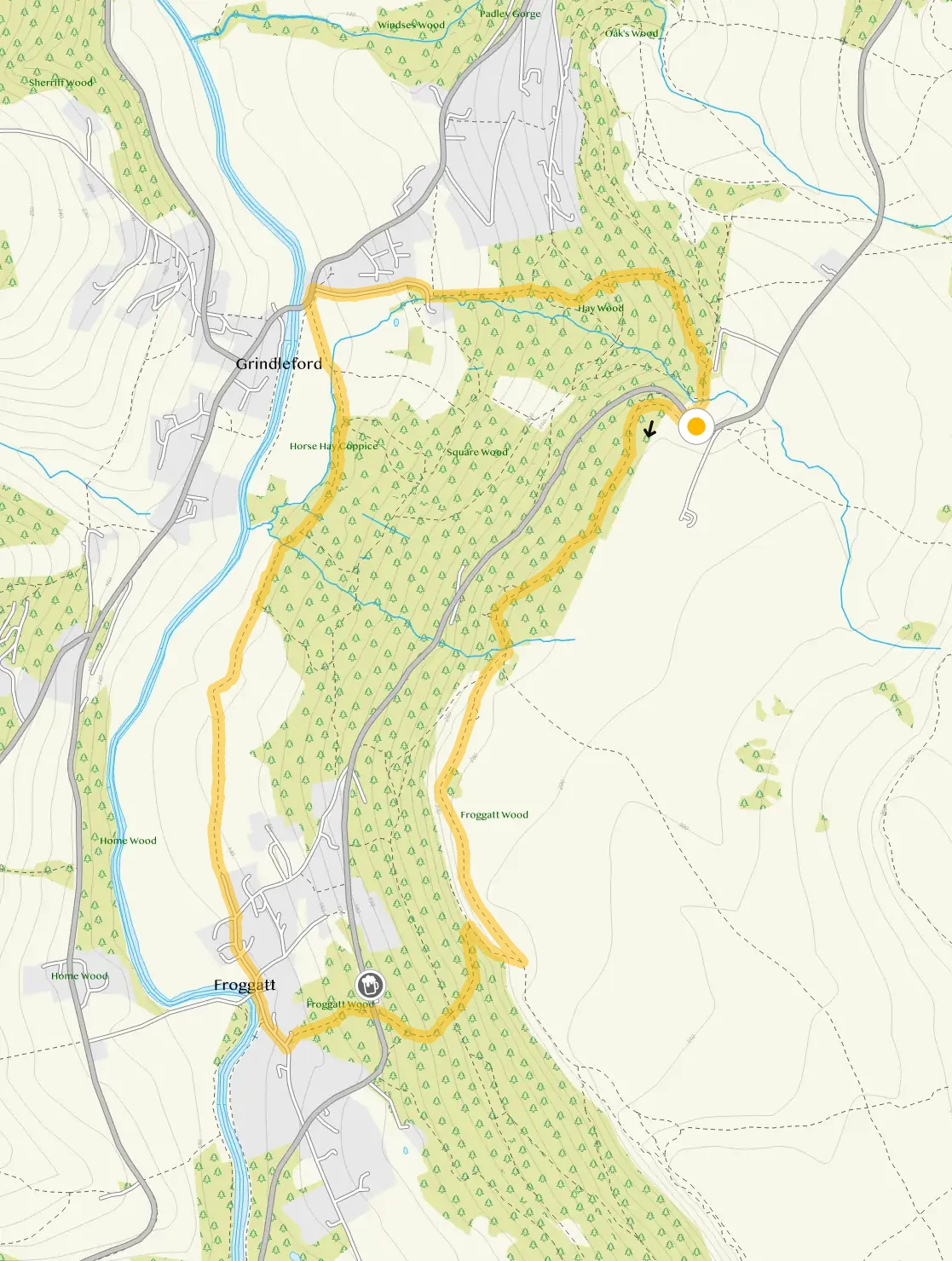 Route map for Froggatt Edge and Grindleford Walk, a 4 mile circular walk in Derbyshire