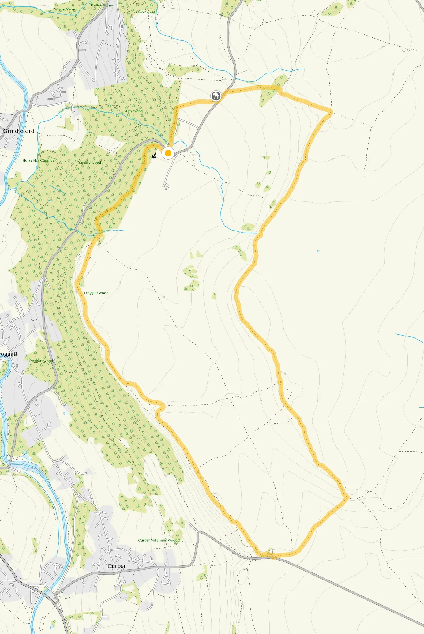Route map for Froggatt Edge, Curbar Edge and White Edge Walk, a 5.75 mile circular walk in Derbyshire