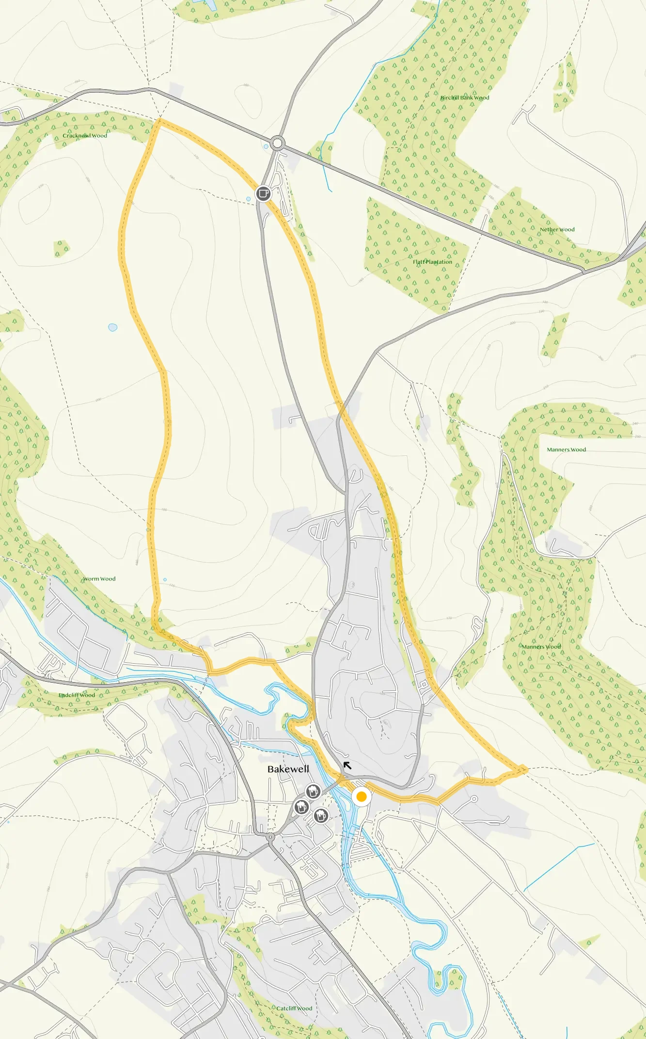 Route map for Bakewell and Hassop Station Walk, a 3.5 mile circular walk in Derbyshire