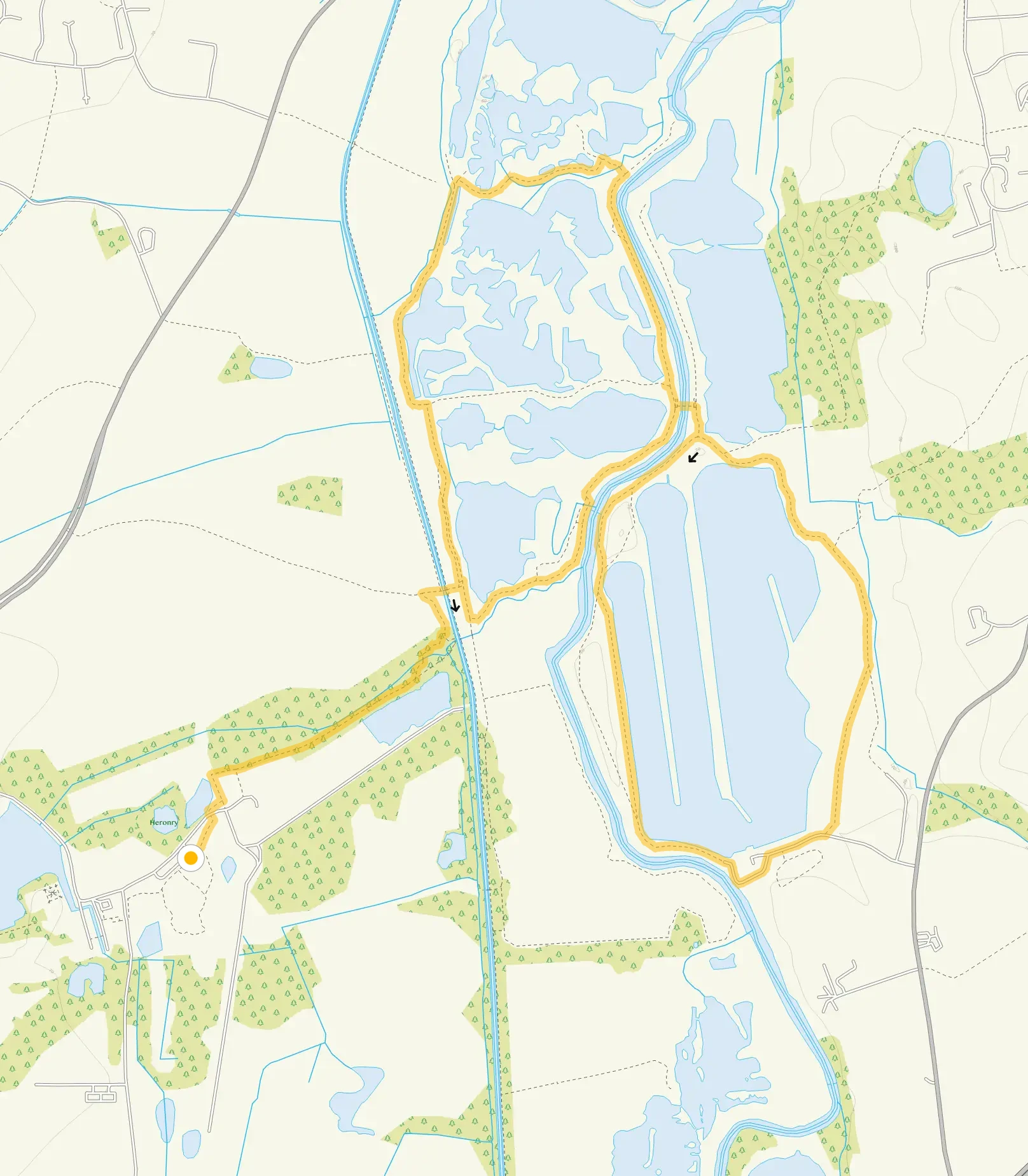Route map for Middleton Lakes Walk with River Tame, a 4.75 mile circular walk in Staffordshire