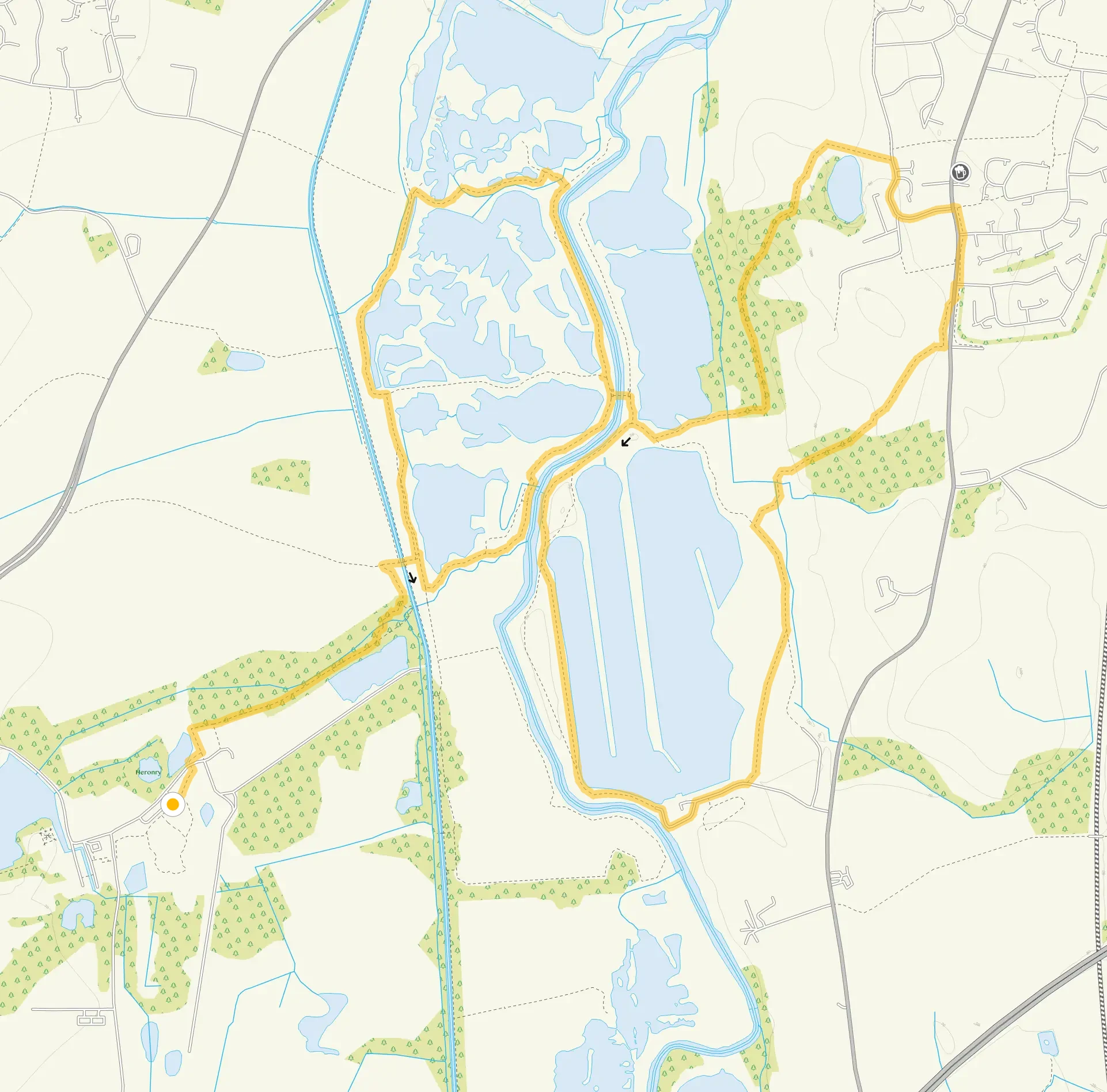 Route map for Middleton Lakes and Dosthill Circular, a 6.25 mile circular walk in Staffordshire