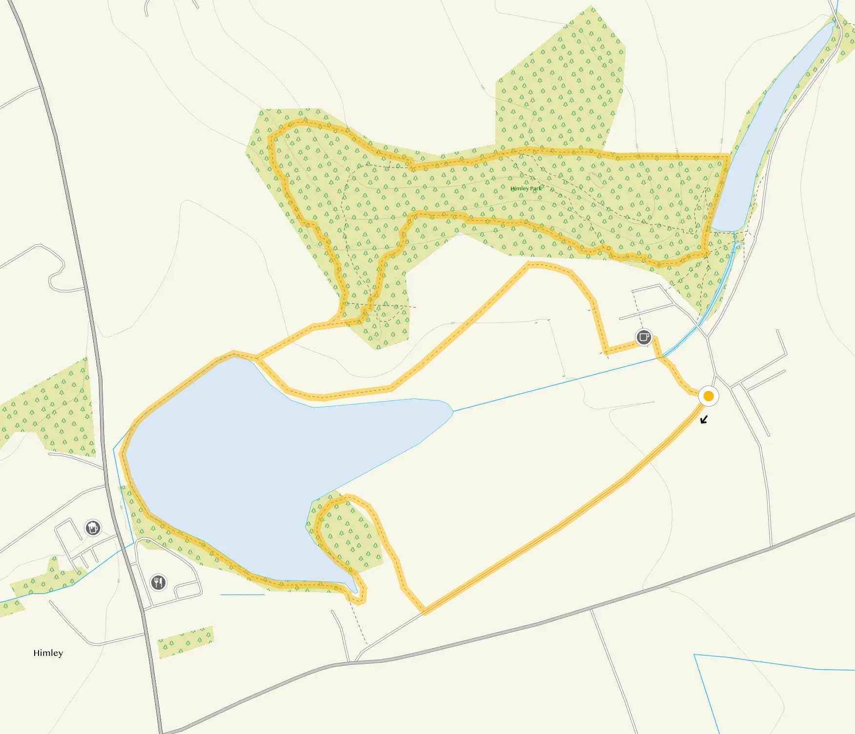 Route map for Himley Hall and Park Walk, a 2.5 mile circular walk in Staffordshire