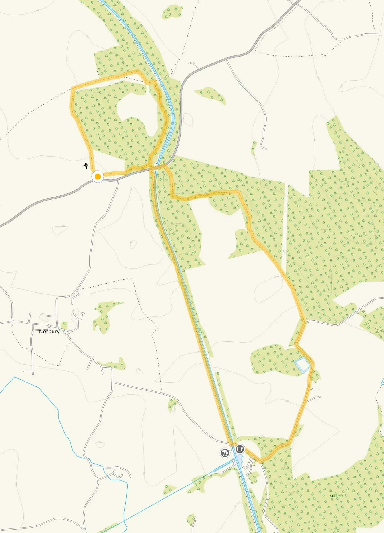 Route map for Loynton Moss to Norbury Junction Canal Walk, a 3.25 mile circular walk in Staffordshire