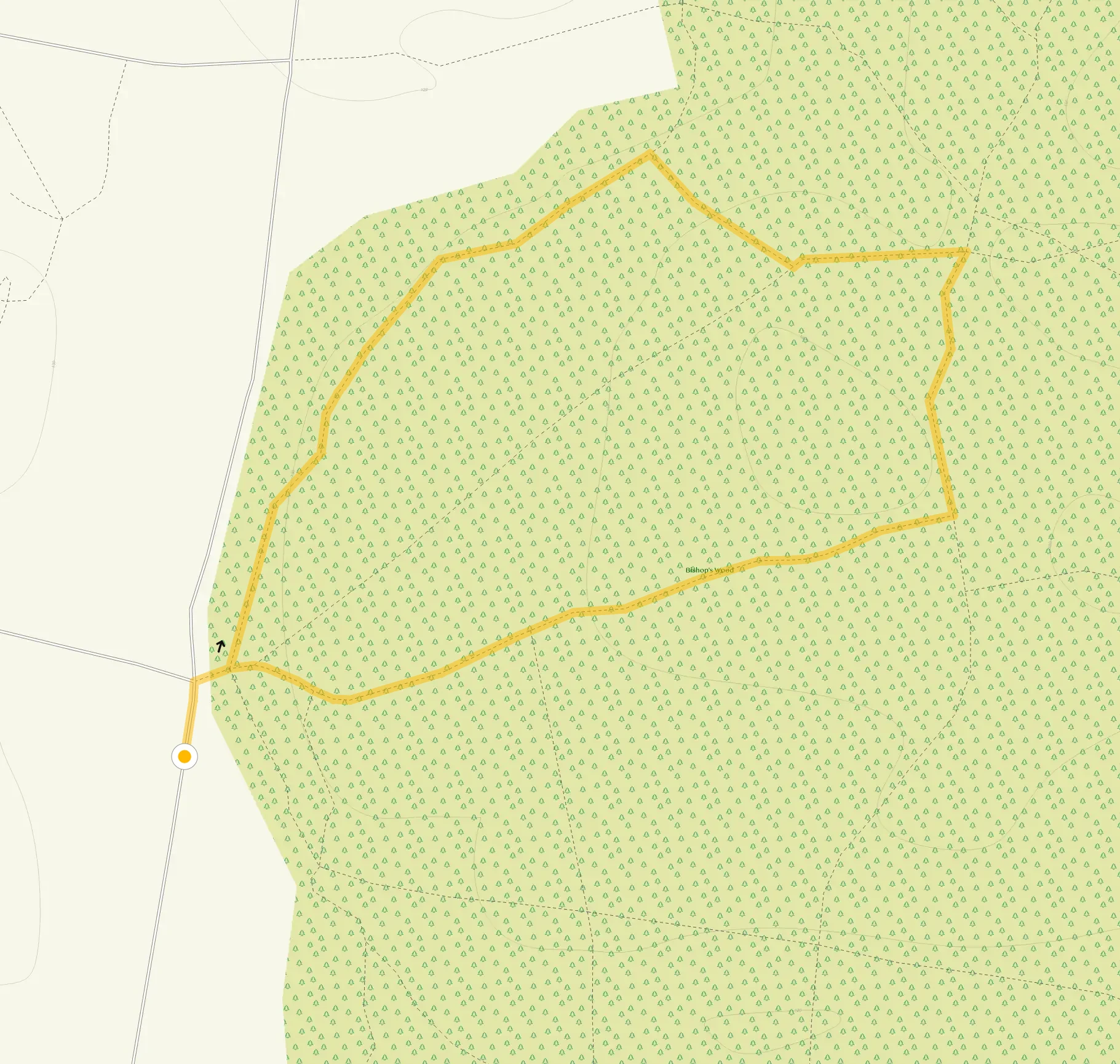 Route map for Bishop's Wood Short Walk, a 2 mile circular walk in Staffordshire