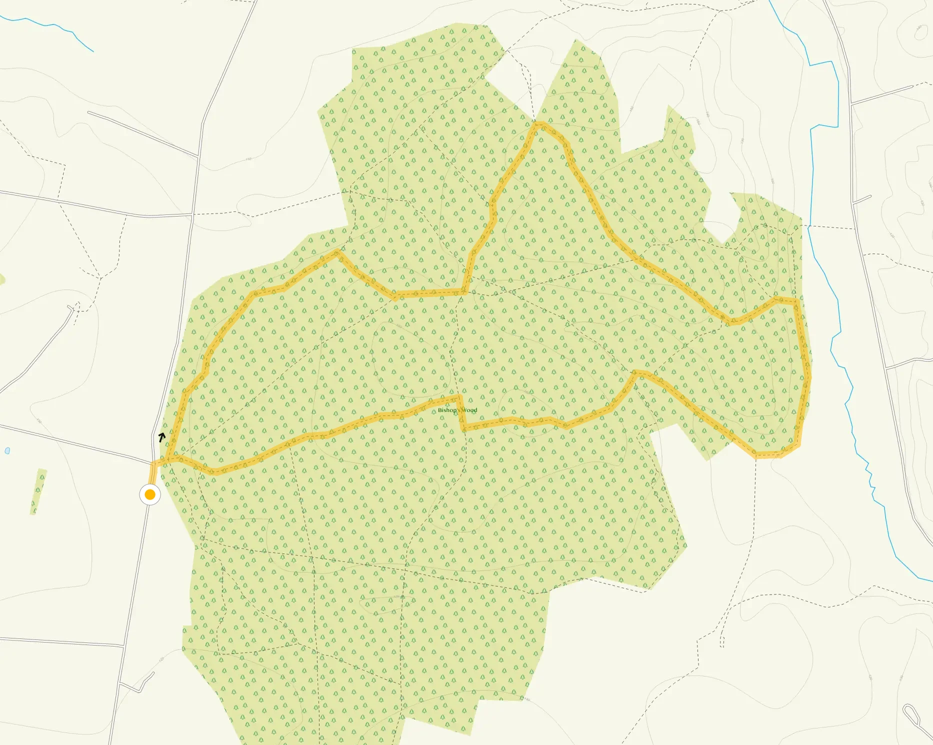 Route map for Bishop's Wood Circular Walk, a 4 mile circular walk in Staffordshire