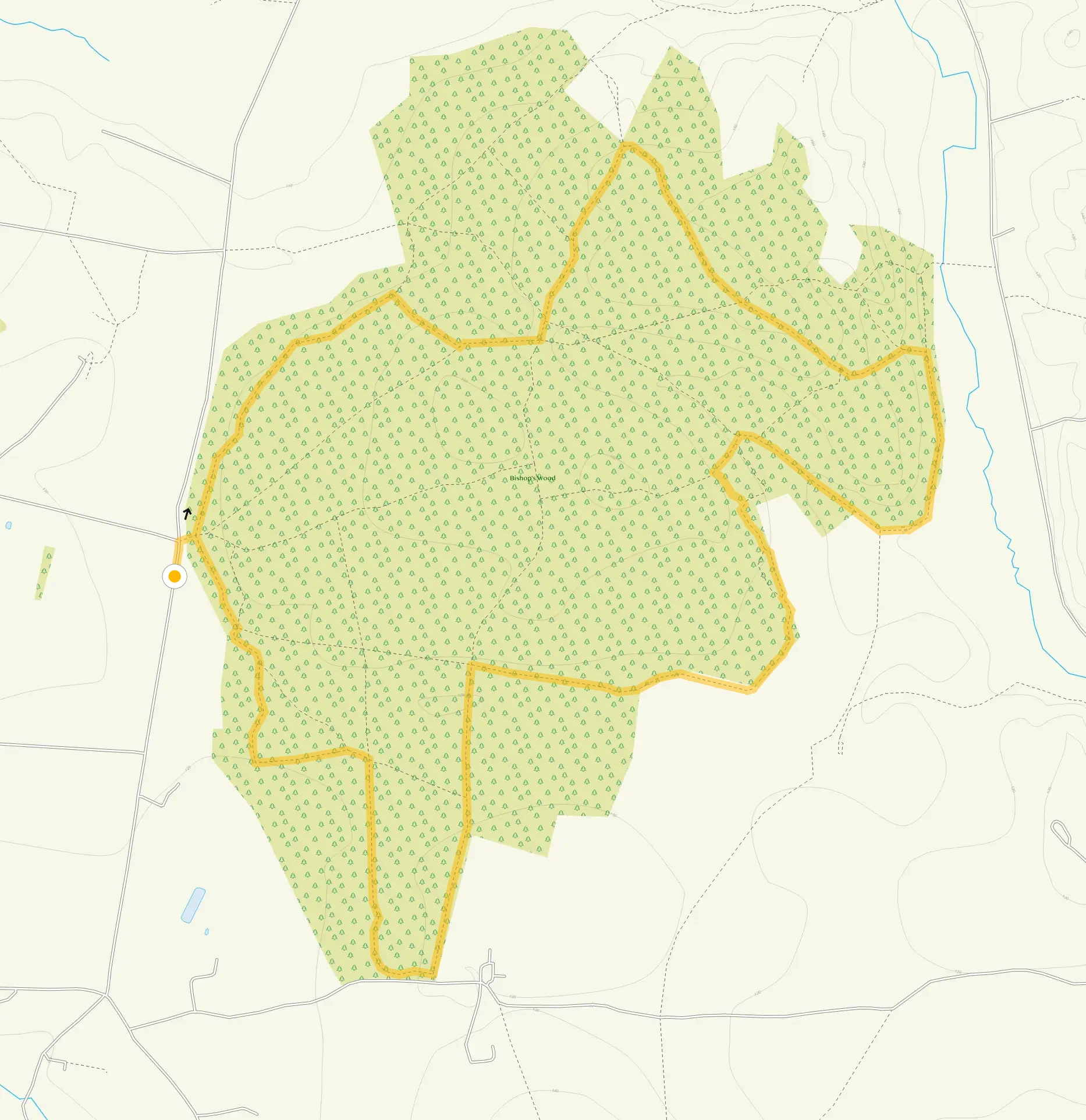 Route map for Bishop's Wood Long Walk, a 5.75 mile circular walk in Staffordshire