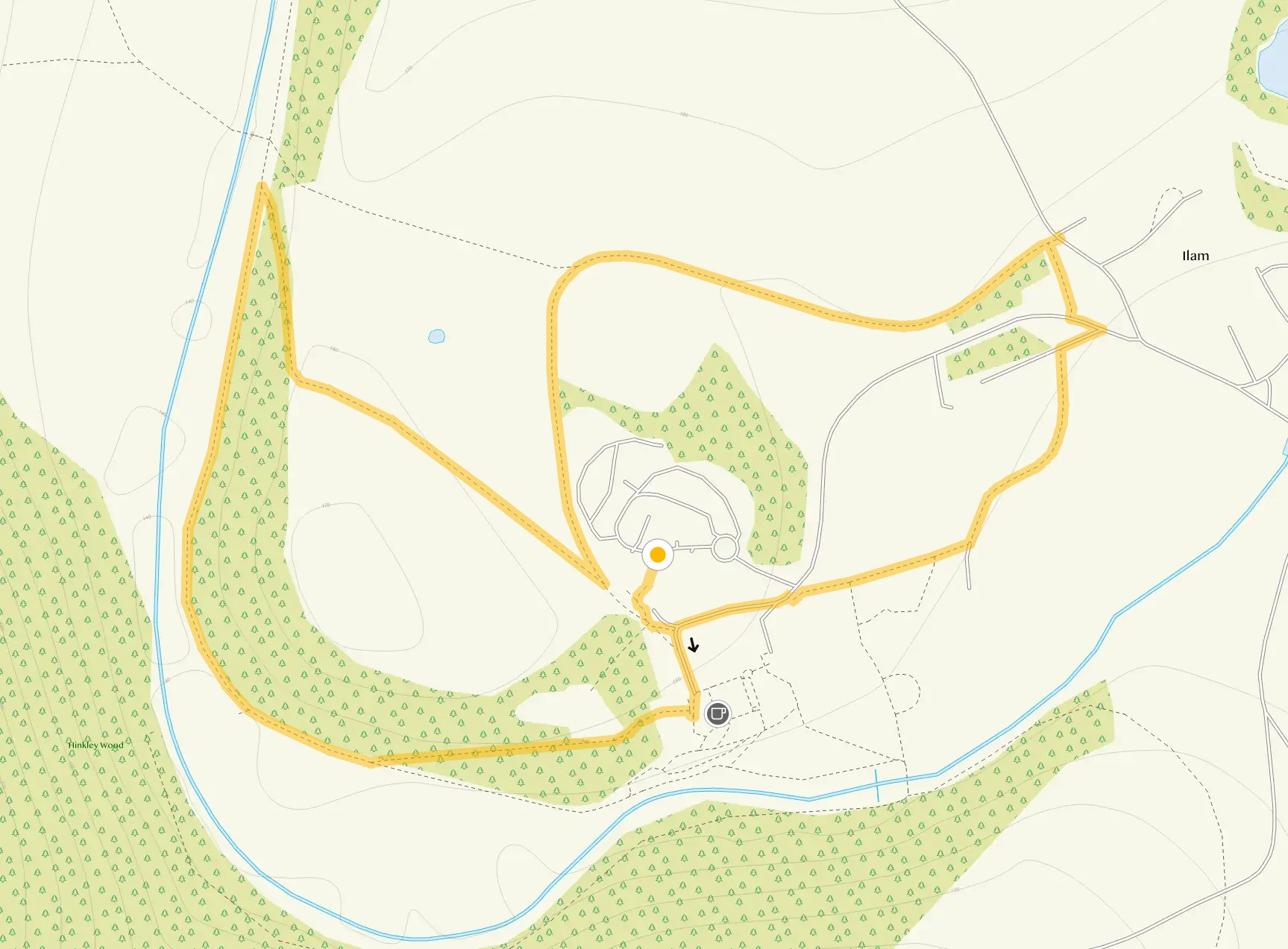 Route map for Ilam Short Village Walk, a 1.5 mile circular walk in Staffordshire