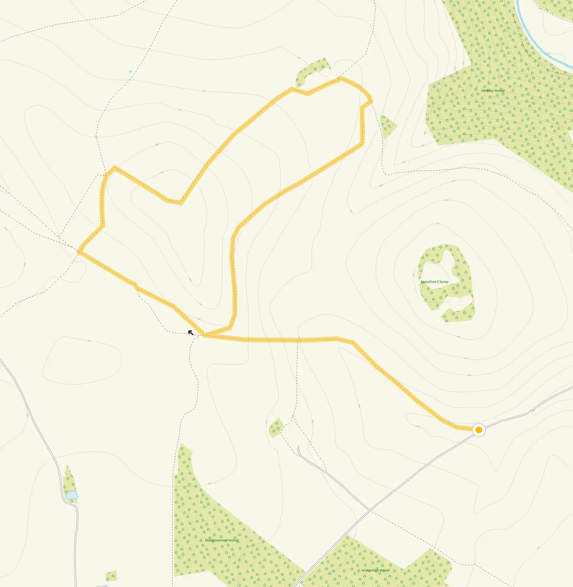 Route map for Musden Low Short Walk, a 2.5 mile circular walk in Staffordshire
