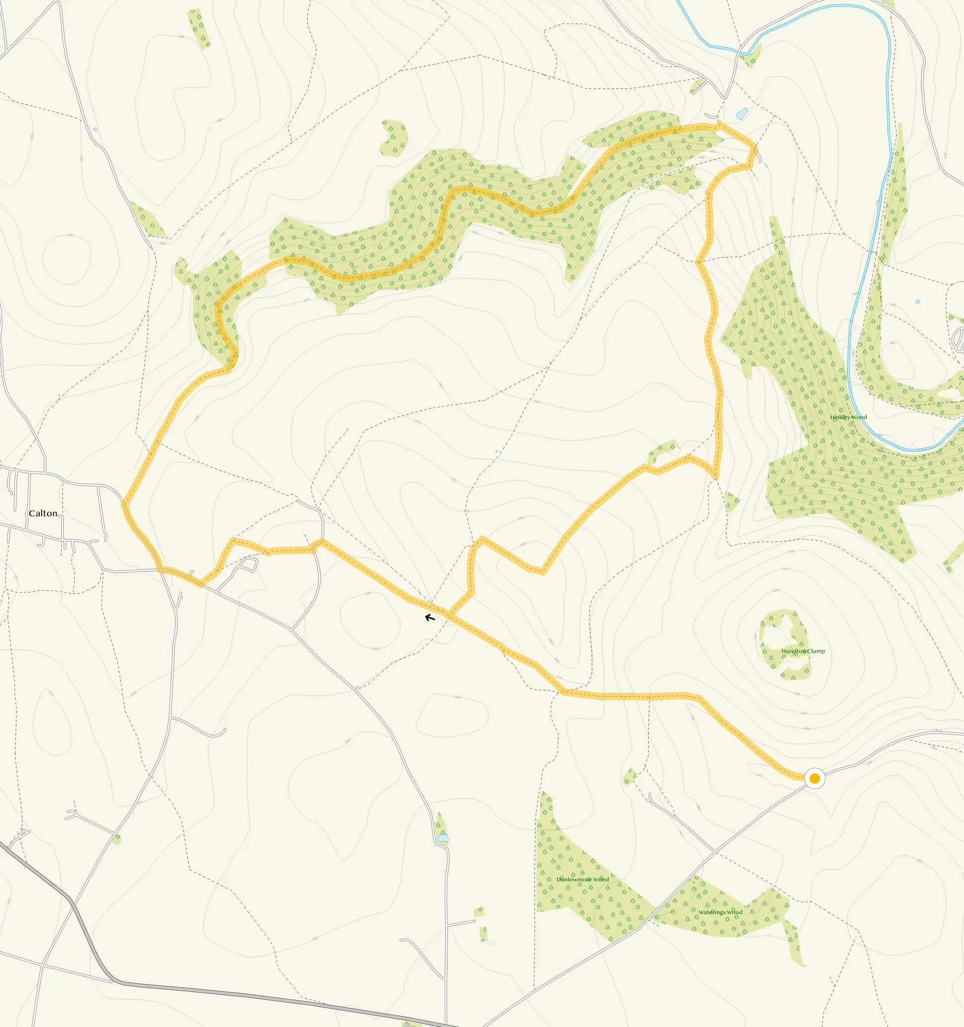 Route map for Musden Low and Calton Long Walk, a 5.25 mile circular walk in Staffordshire