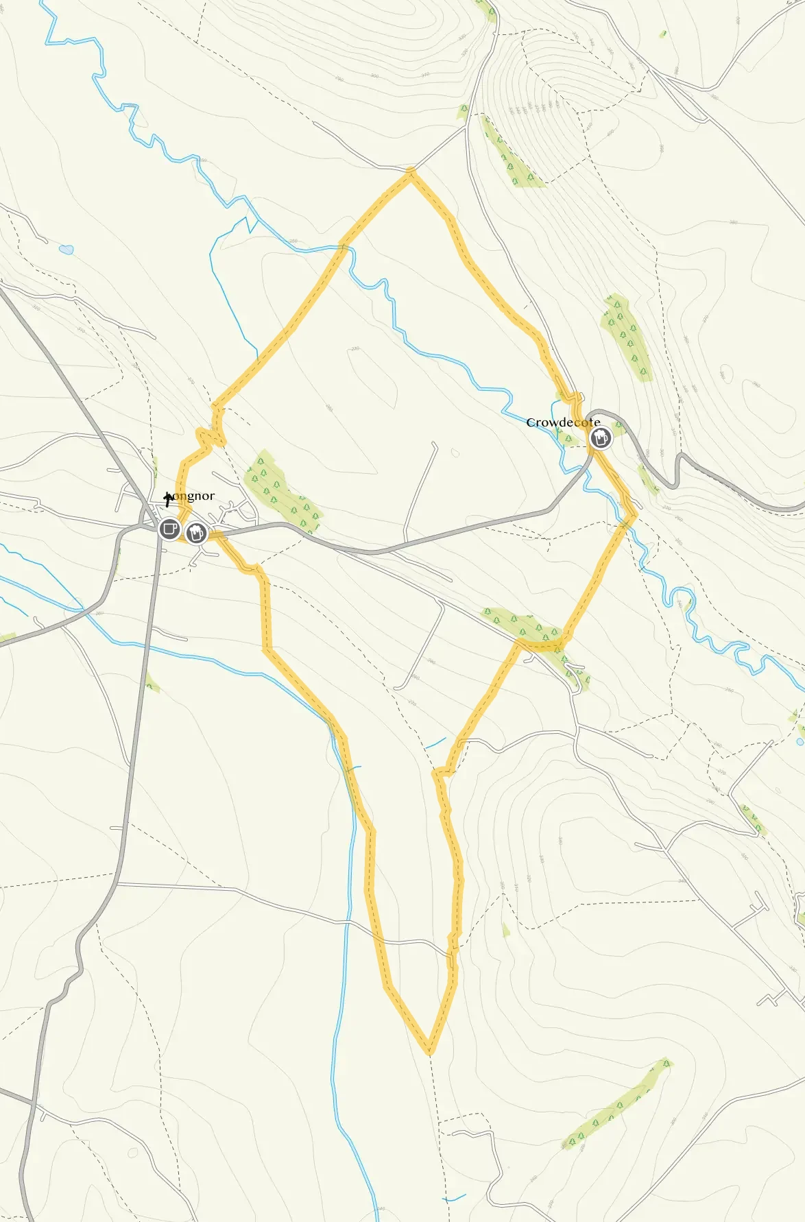 Route map for Longnor Short Circular Walk, a 4 mile circular walk in Staffordshire