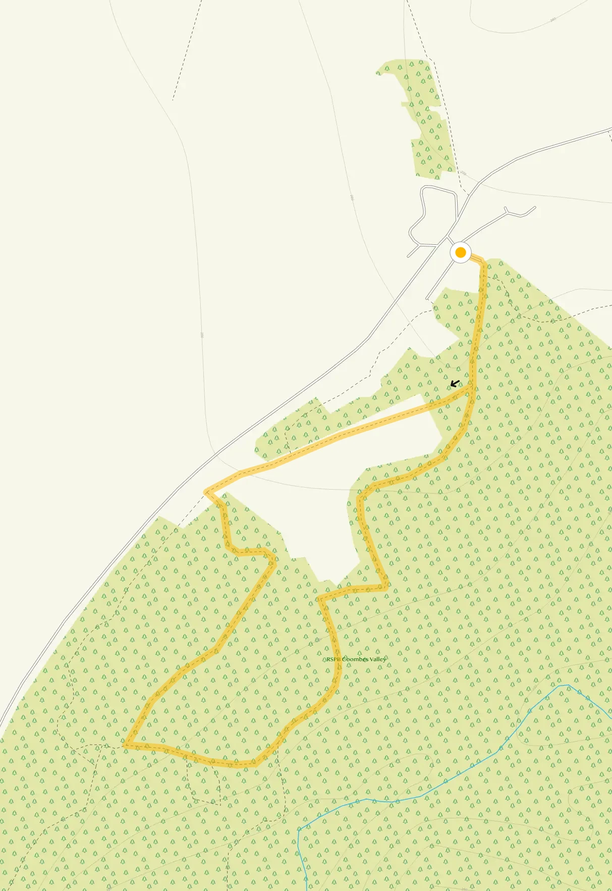 Route map for Coombes Valley Short Woodland Walk, a 0.75 mile circular walk in Staffordshire
