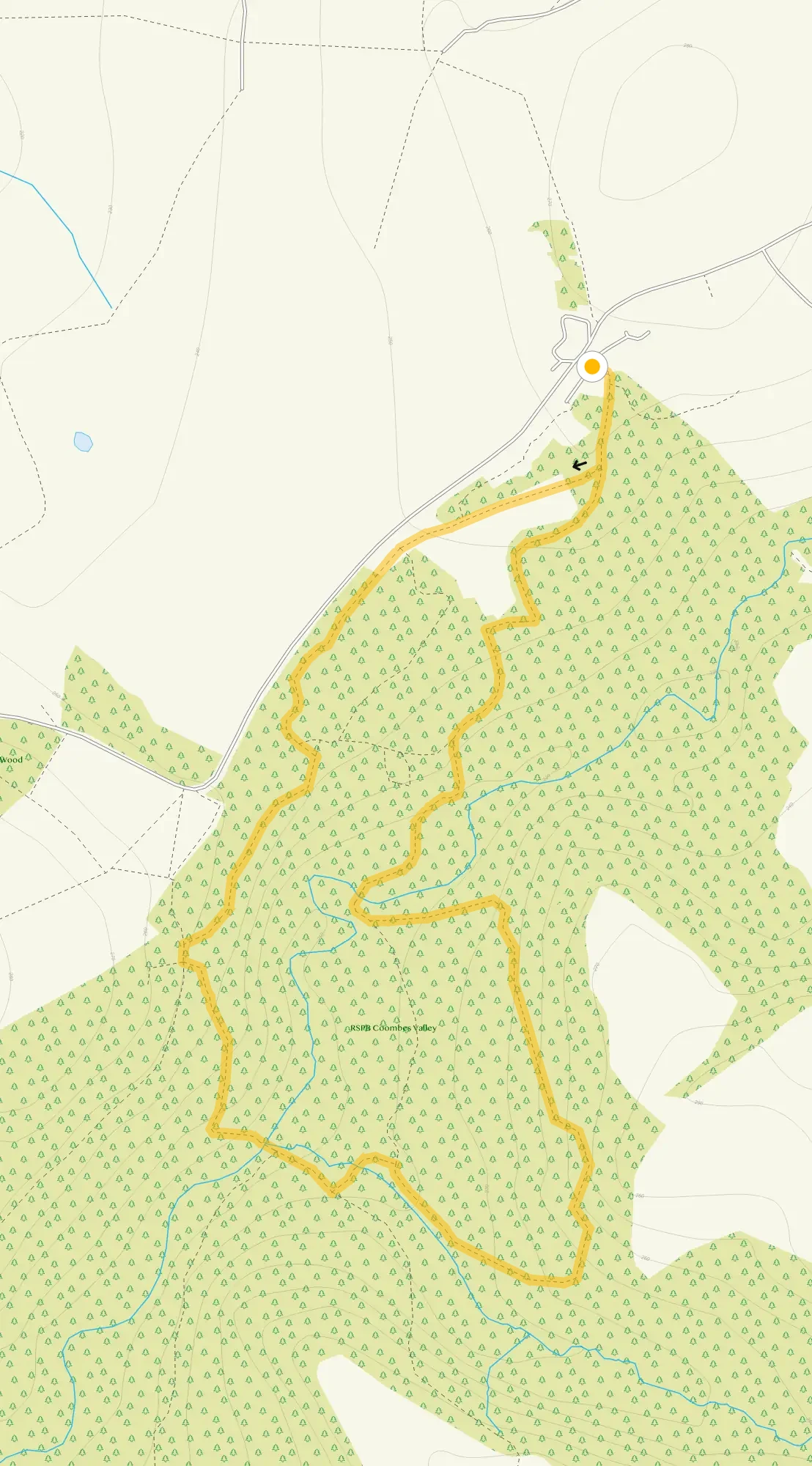 Route map for Coombes Valley Woodland Loop, a 1.5 mile circular walk in Staffordshire