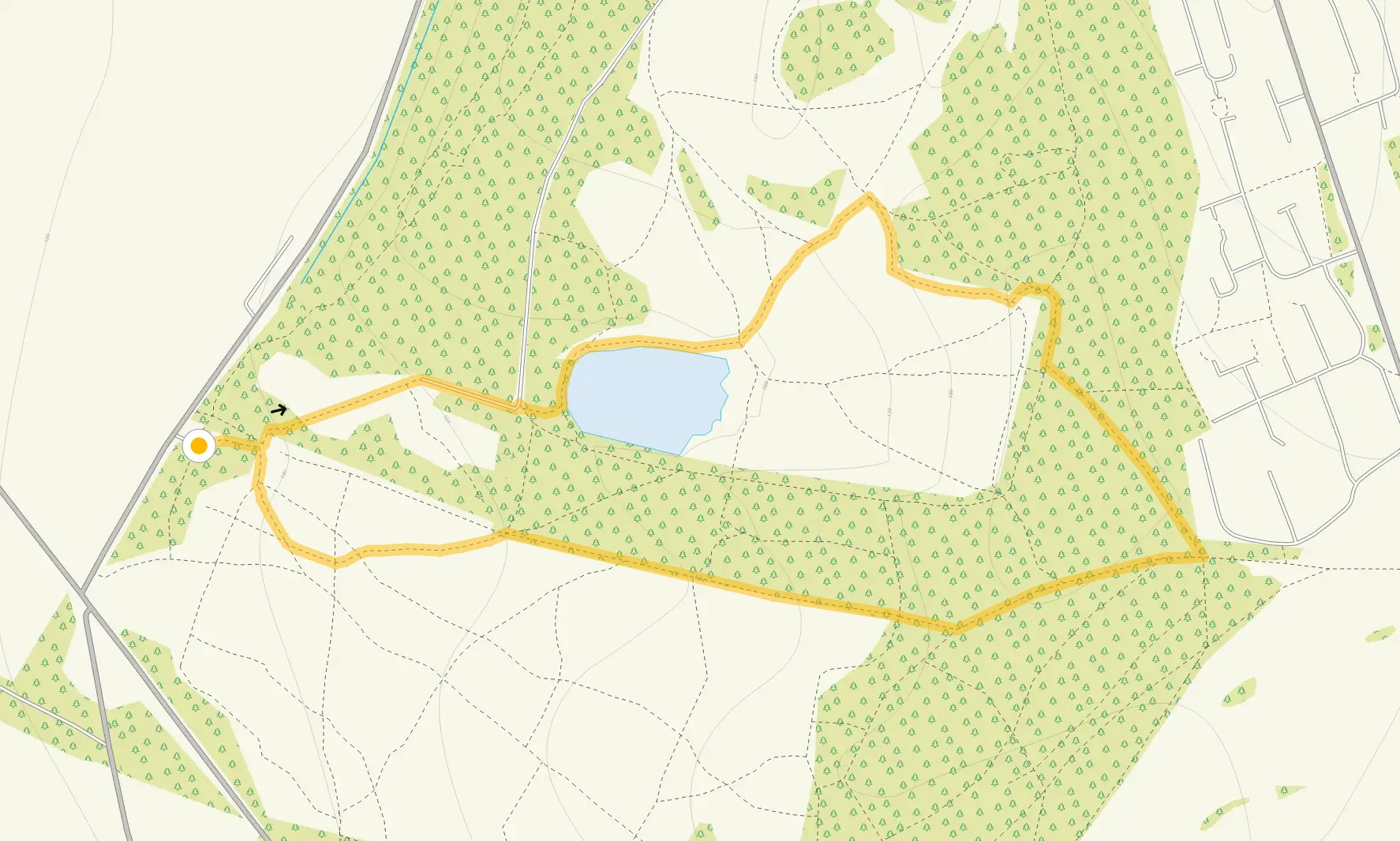Route map for Shoal Hill Common Short Walk, a 1.5 mile circular walk in Staffordshire
