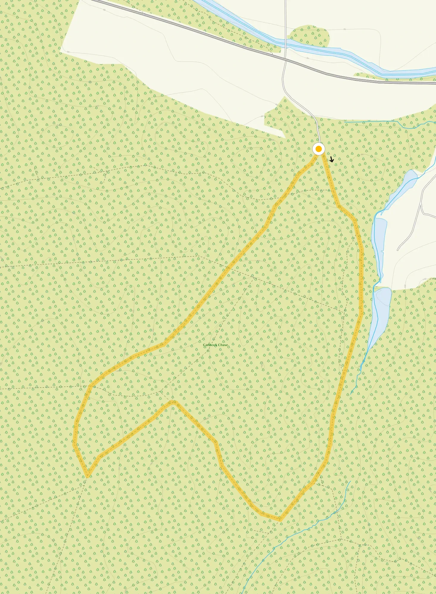 Route map for Seven Springs Short Walk, a 1.75 mile circular walk in Staffordshire