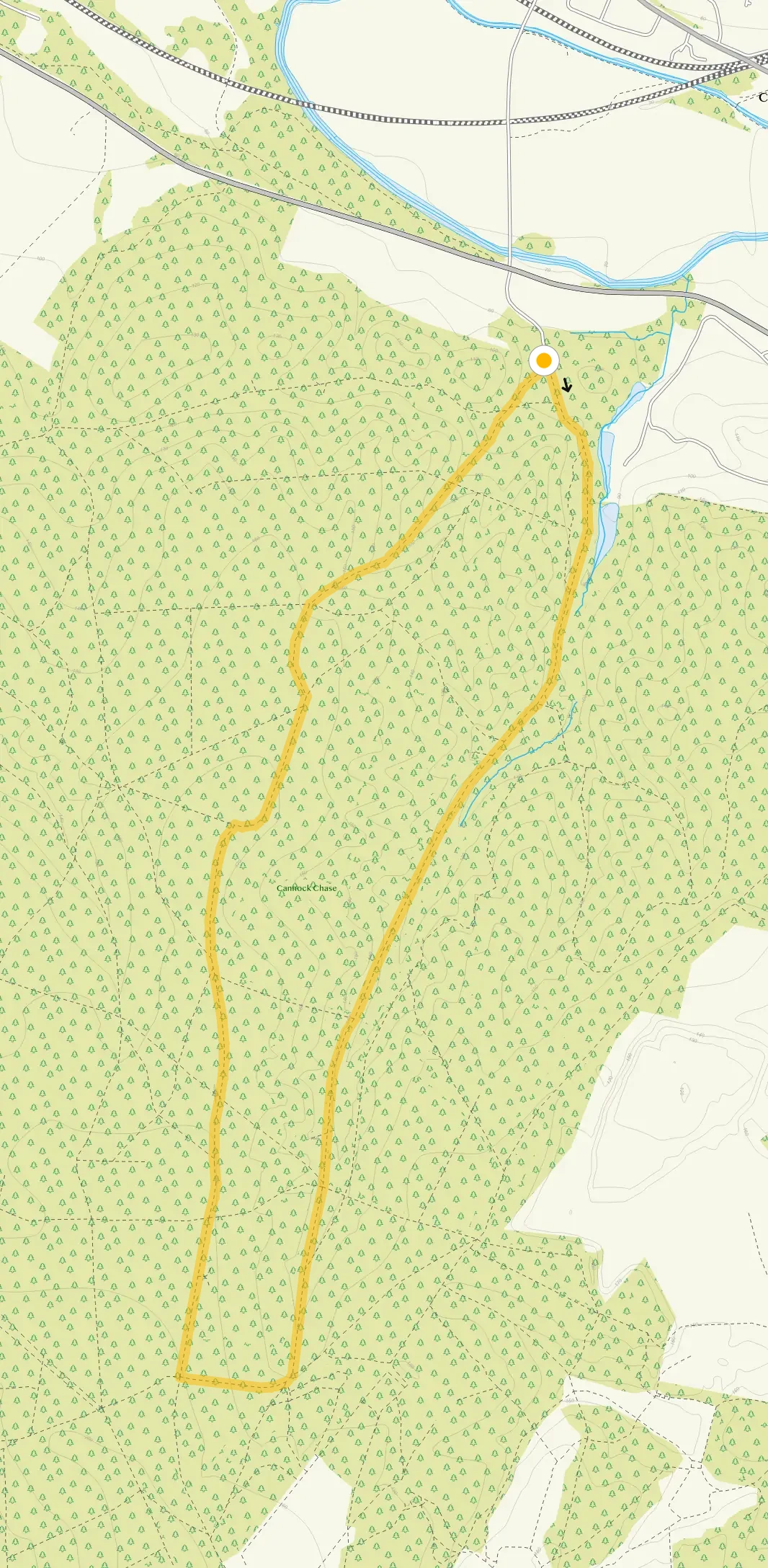 Route map for Seven Springs Circular Walk, Cannock Chase, a 3.5 mile circular walk in Staffordshire