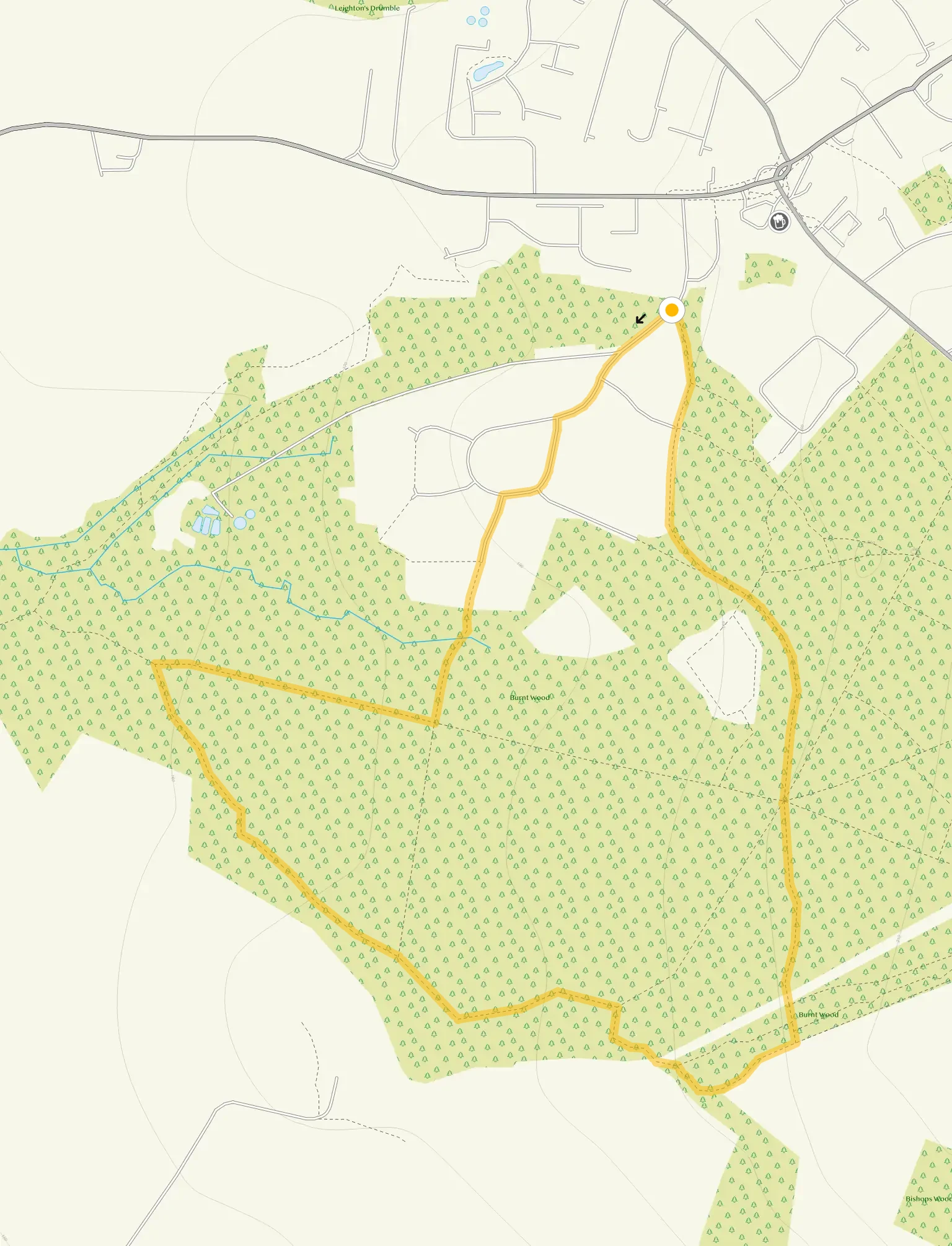 Route map for Burnt Wood Walk, Loggerheads, a 2 mile circular walk in Staffordshire