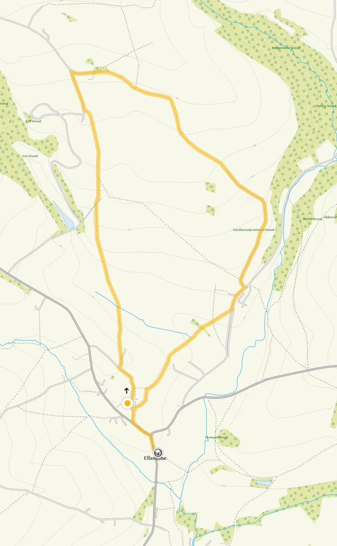 Route map for Ellastone Short Village Walk, a 2.5 mile circular walk in Staffordshire