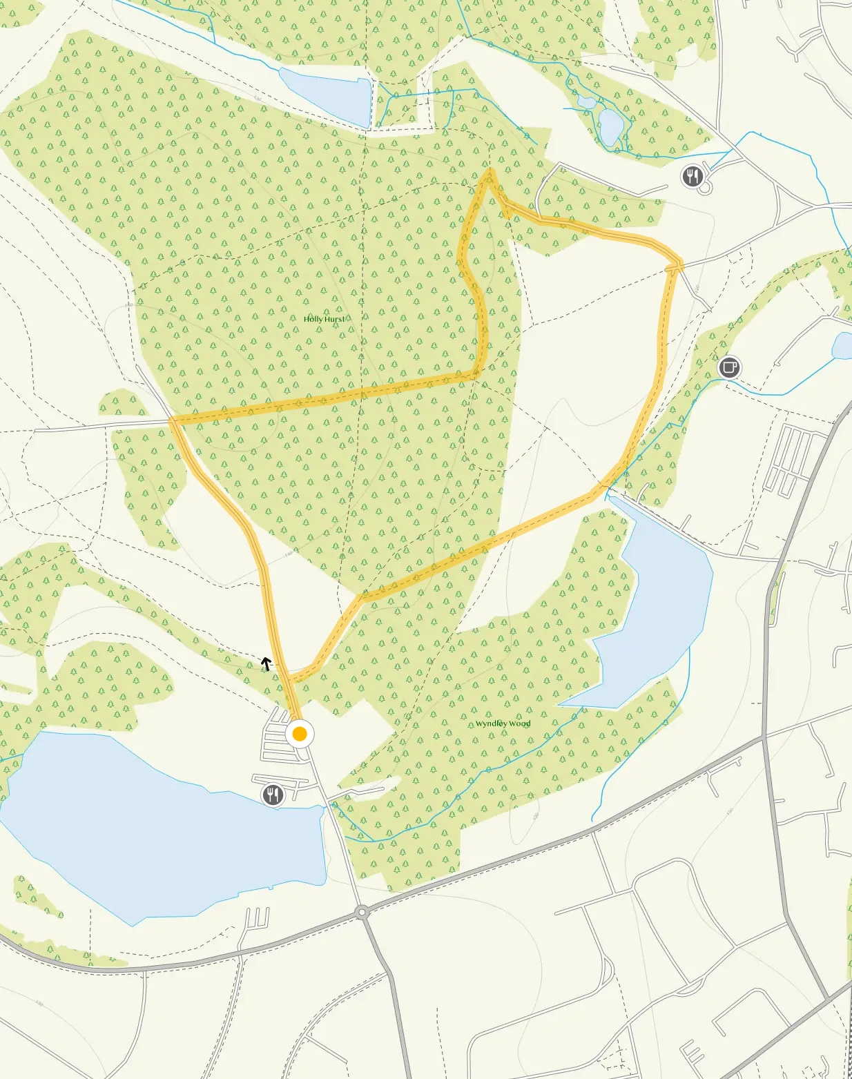 Route map for Sutton Park Short Woodland Walk, a 2 mile circular walk in Staffordshire