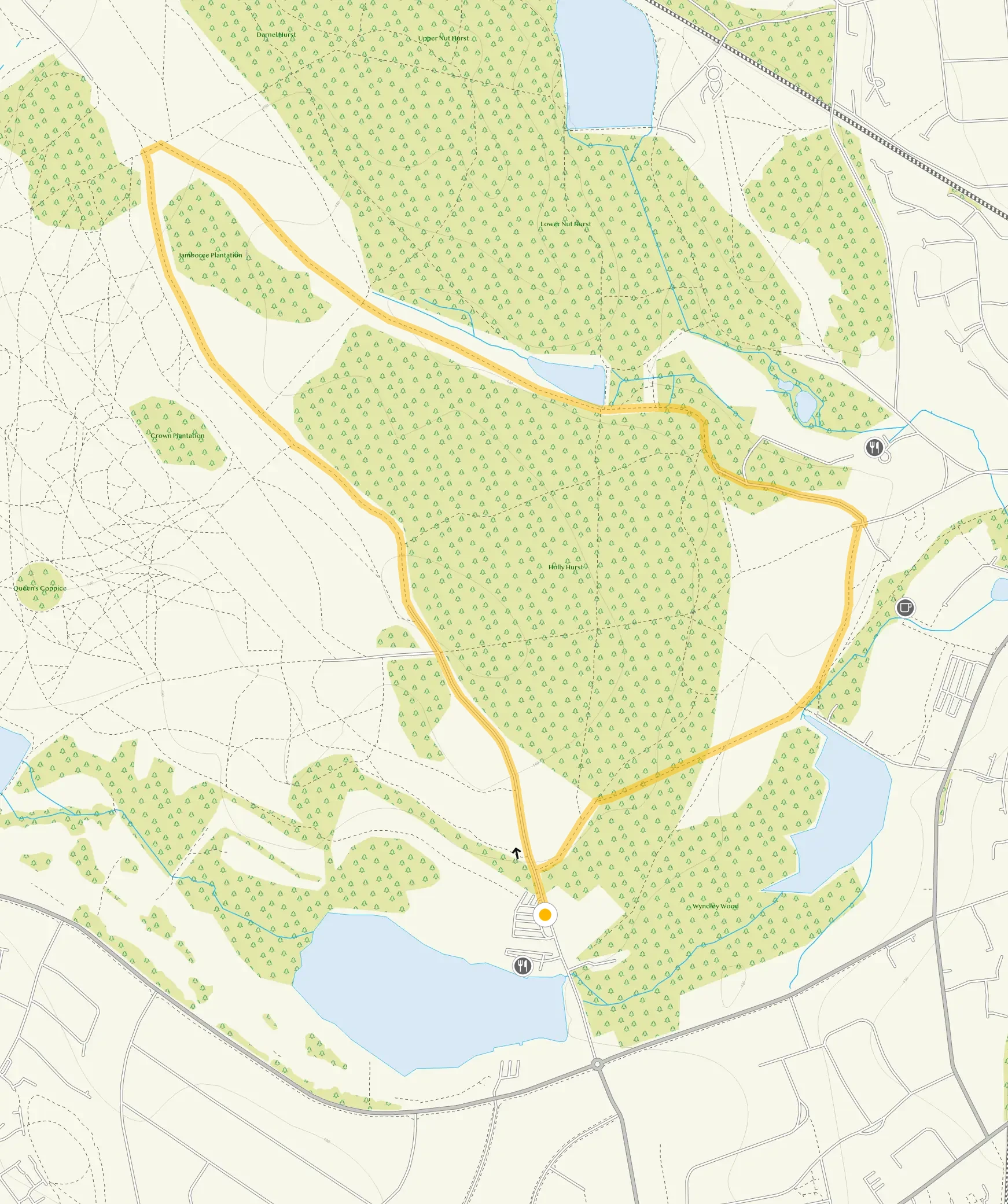 Route map for Sutton Park Jamboree Stone and Keepers Pool Walk, a 3 mile circular walk in Staffordshire