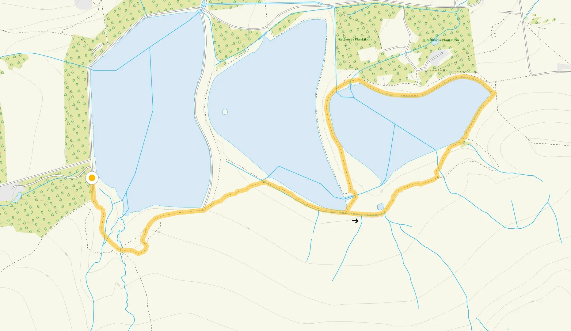 Route map for Redmires Reservoirs Circular Walk, a 2.75 mile circular walk in Derbyshire