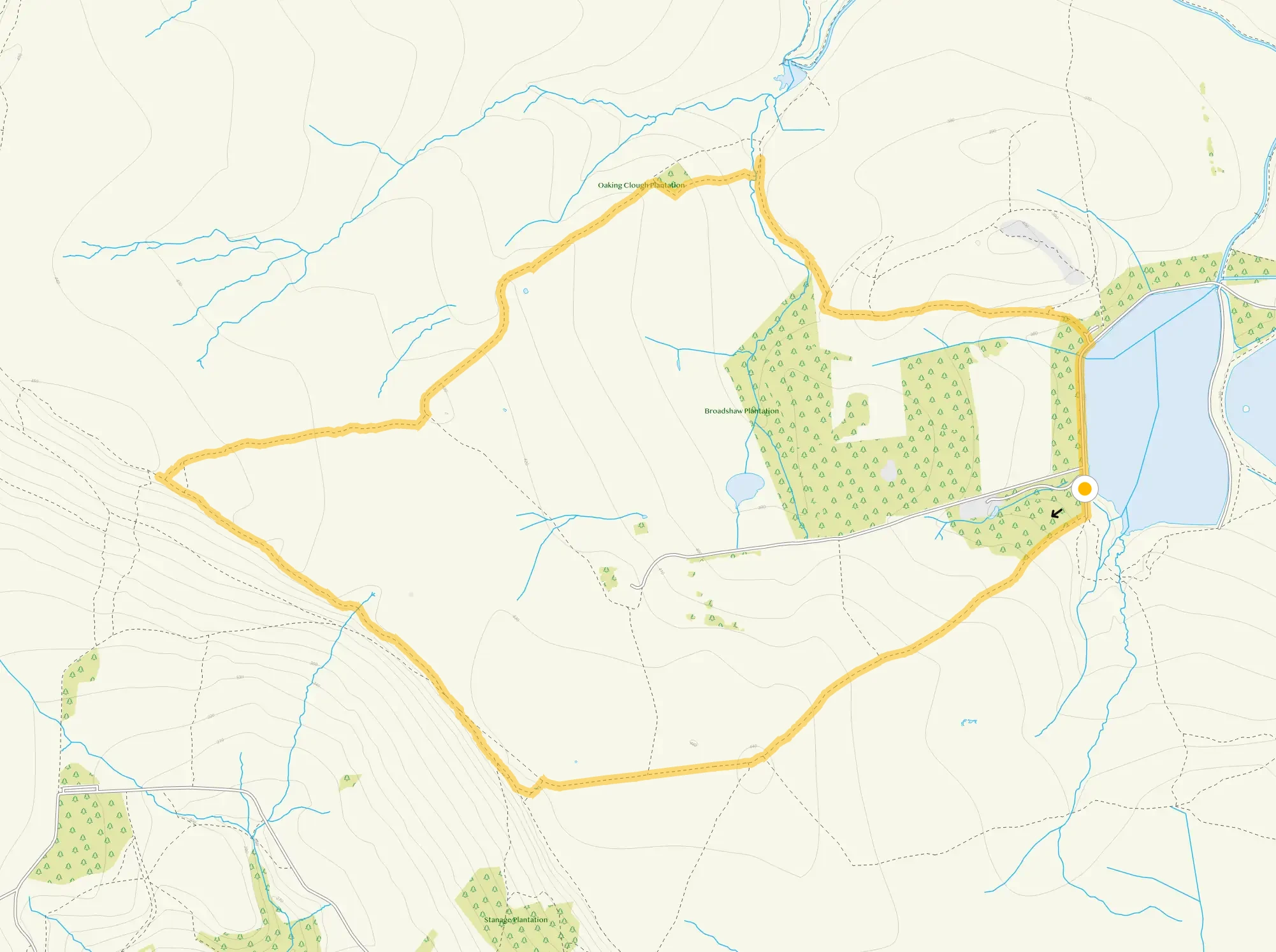 Route map for Redmires and Stanage Edge Walk, a 4.5 mile circular walk in Derbyshire