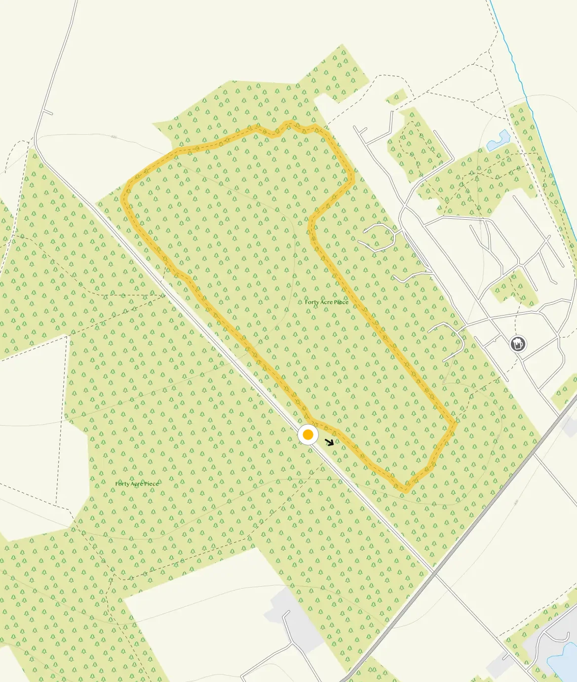 Route map for Forty Acre Piece Short Woodland Walk, a 1.25 mile circular walk in Derbyshire