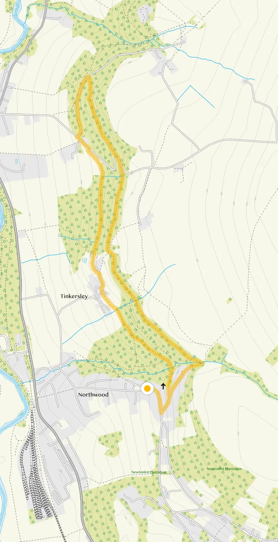 Route map for Northwood Short Circular Walk, a 3 mile circular walk in Derbyshire