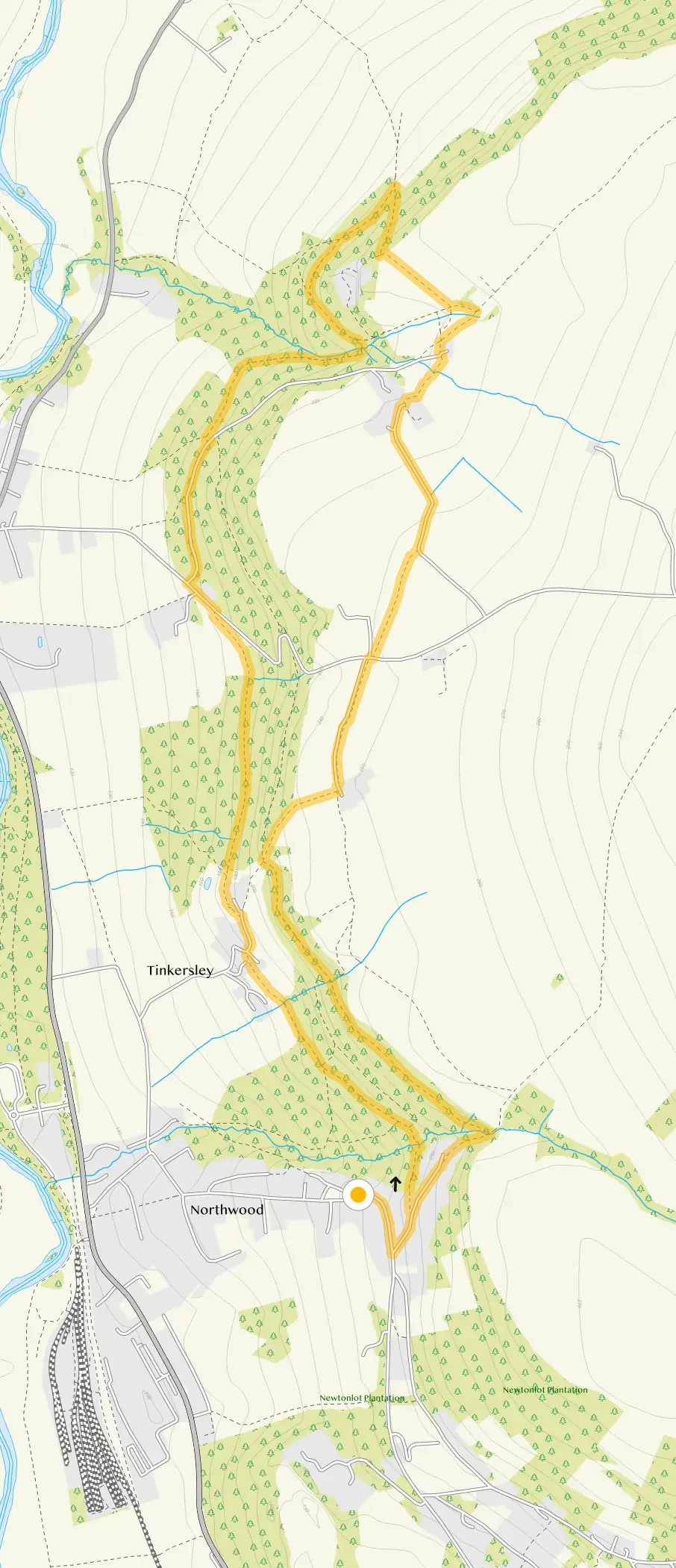 Route map for Northwood Circular Walk, a 4 mile circular walk in Derbyshire