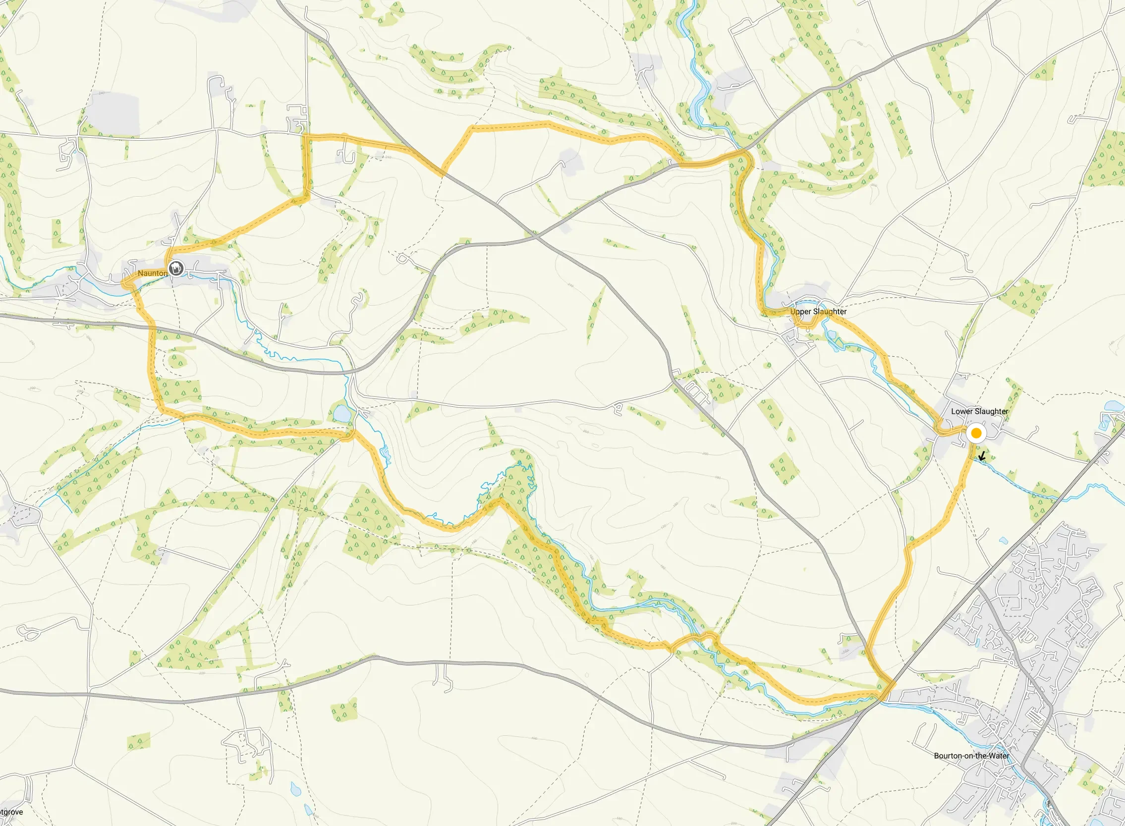 Route map for The Slaughters Walk 3, a 9.5 mile circular walk in Gloucestershire