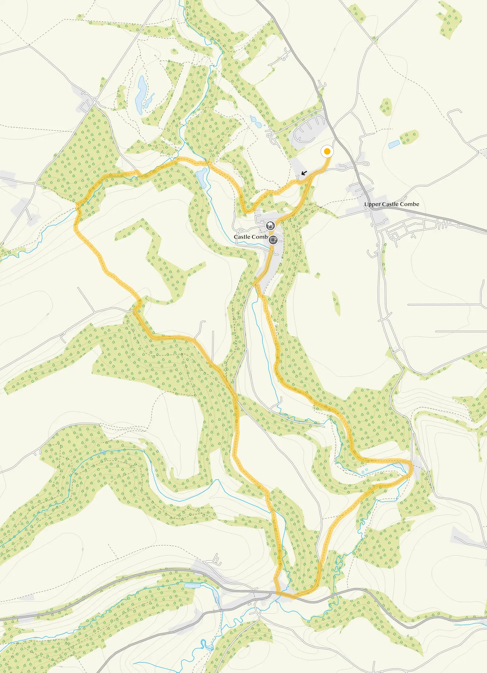 Route map for Castle Combe Walk 3, a 6 mile circular walk in Wiltshire
