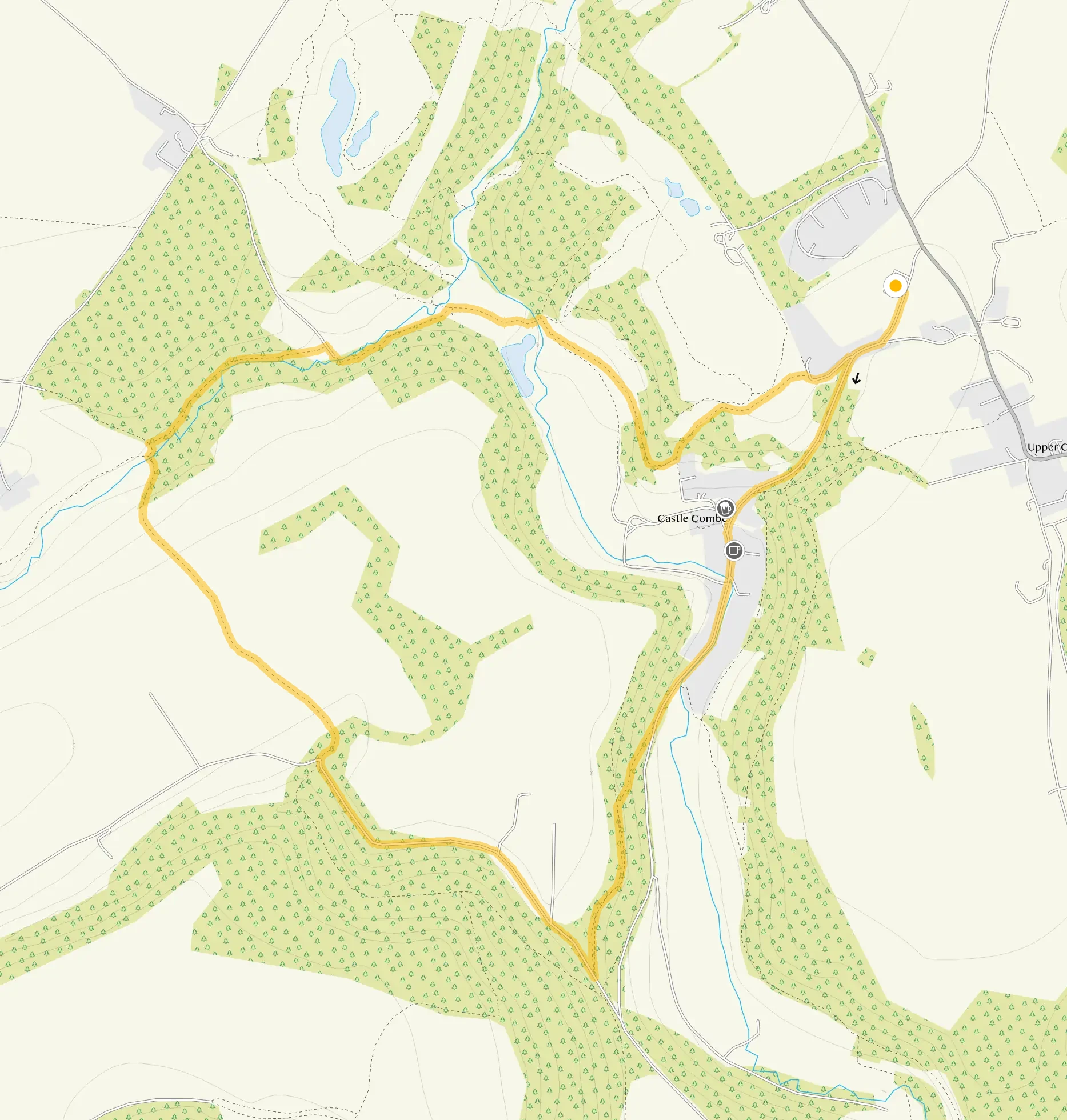 Route map for Castle Combe Walk 2, a 3.5 mile circular walk in Wiltshire