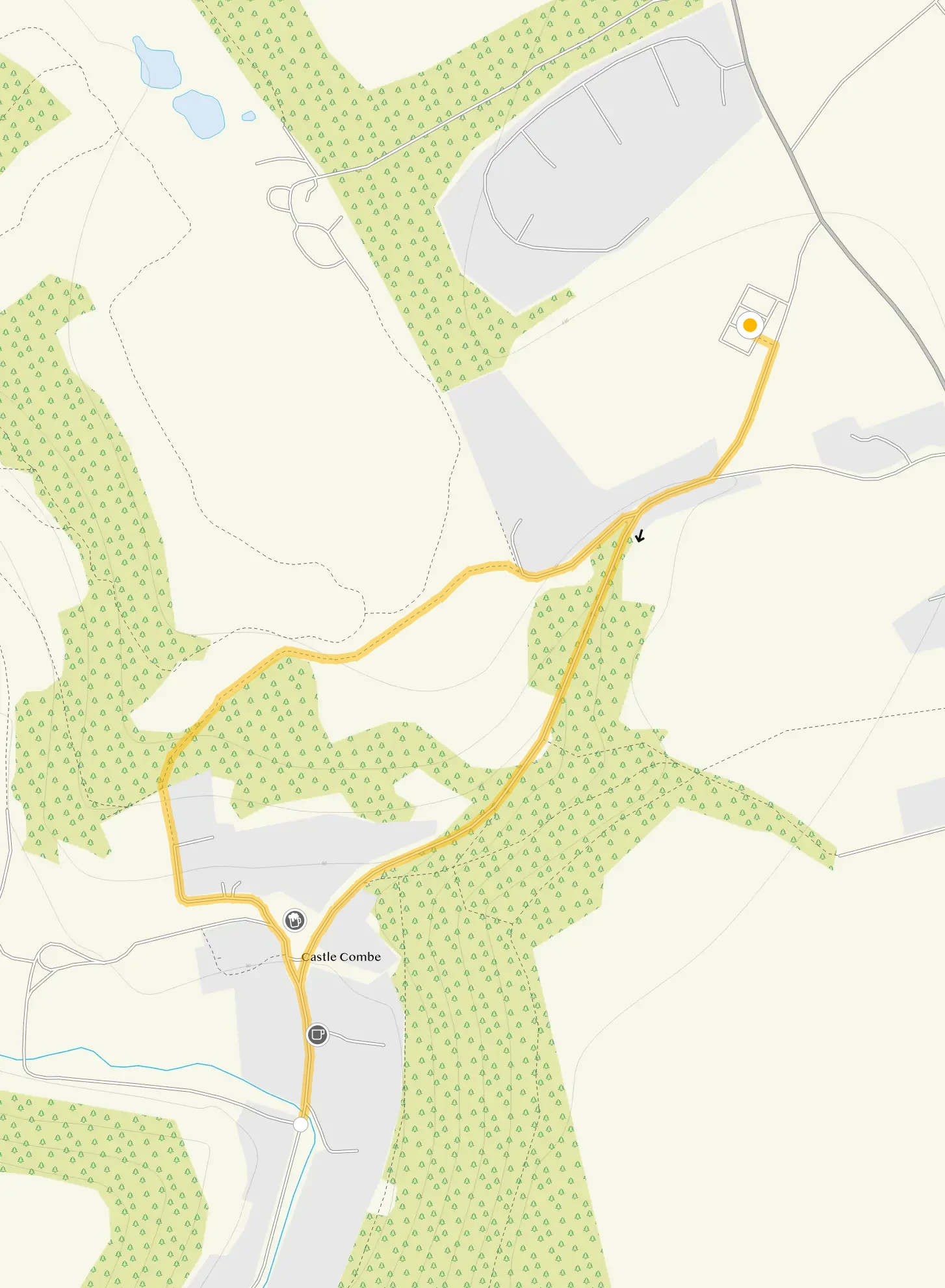Route map for Castle Combe Walk 1, a 1 mile circular walk in Wiltshire