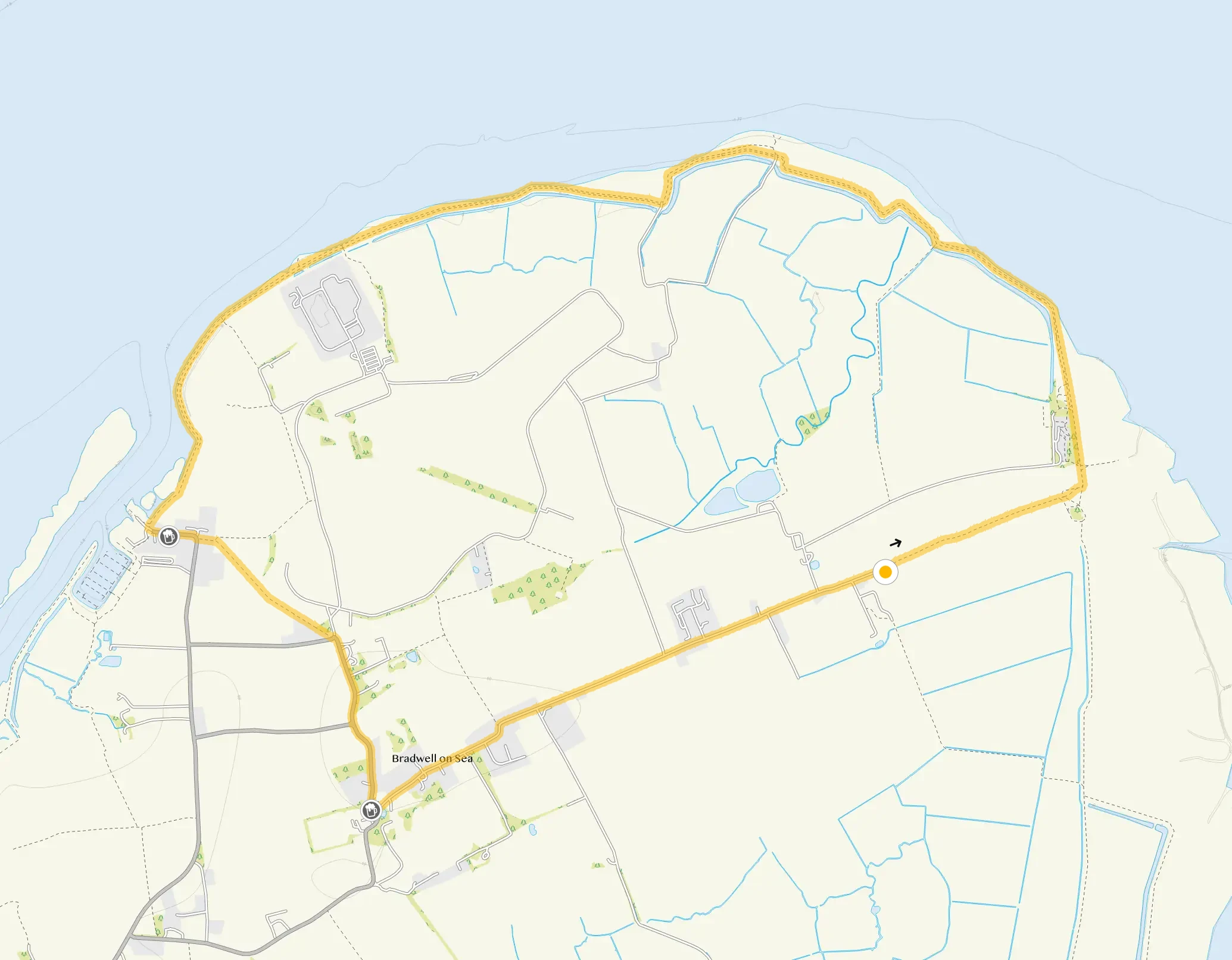 Route map for Bradwell on Sea, Essex
