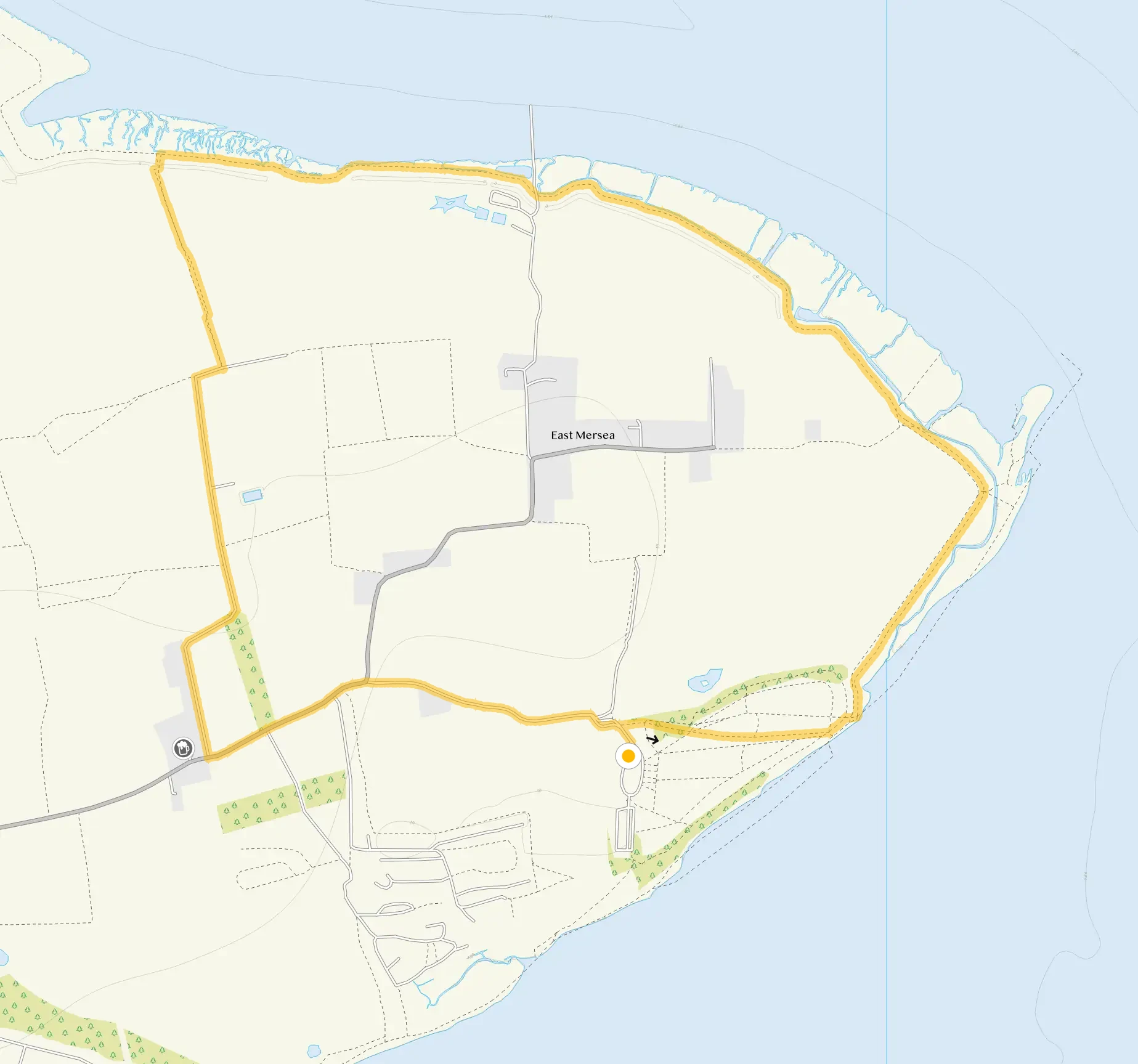 Route map for Mersea Island and Cudmore Grove Walk, a 3.5 mile circular walk in Essex