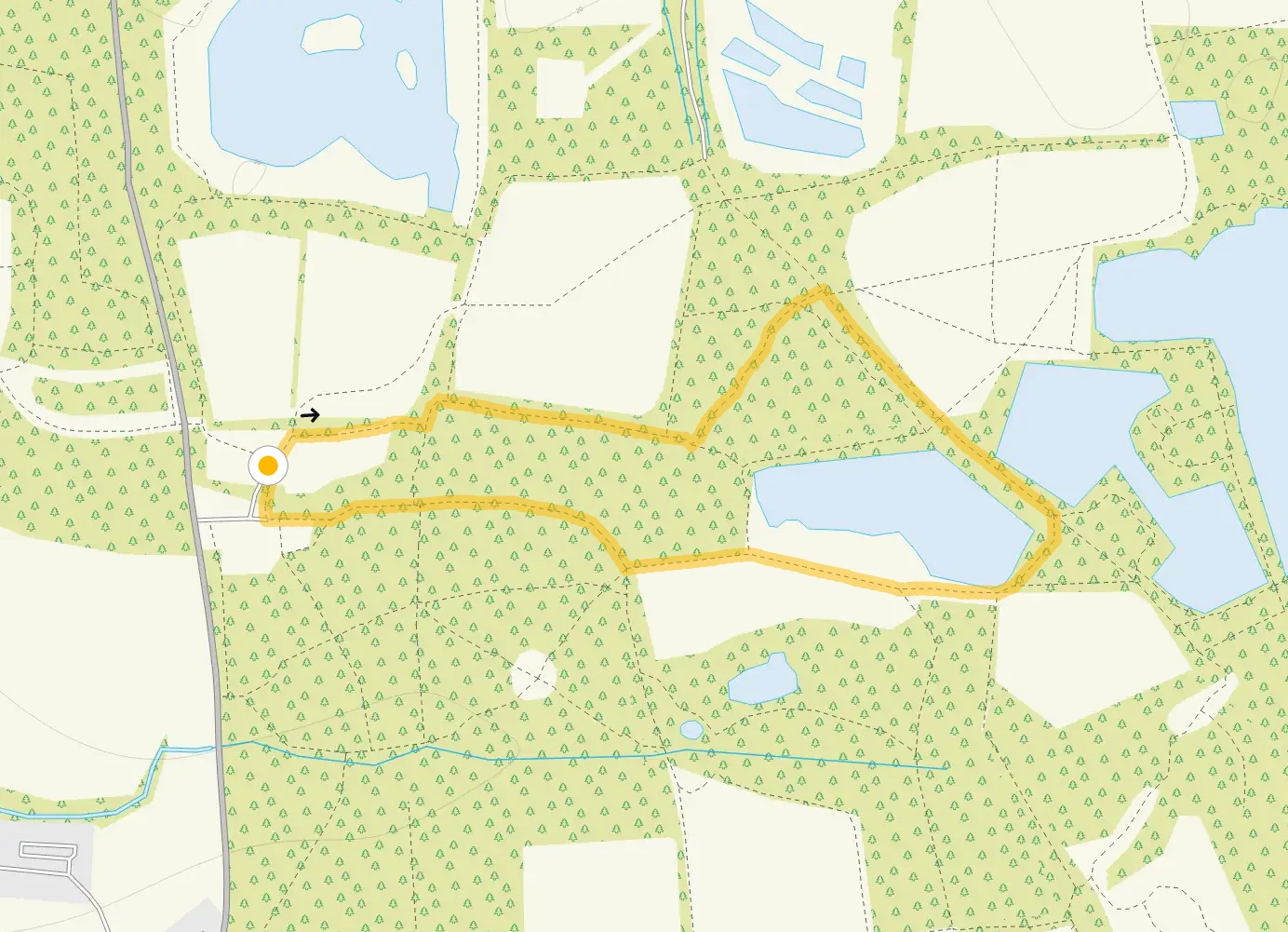 Route map for Belhus Woods Walk 1, a 1 mile circular walk in Essex