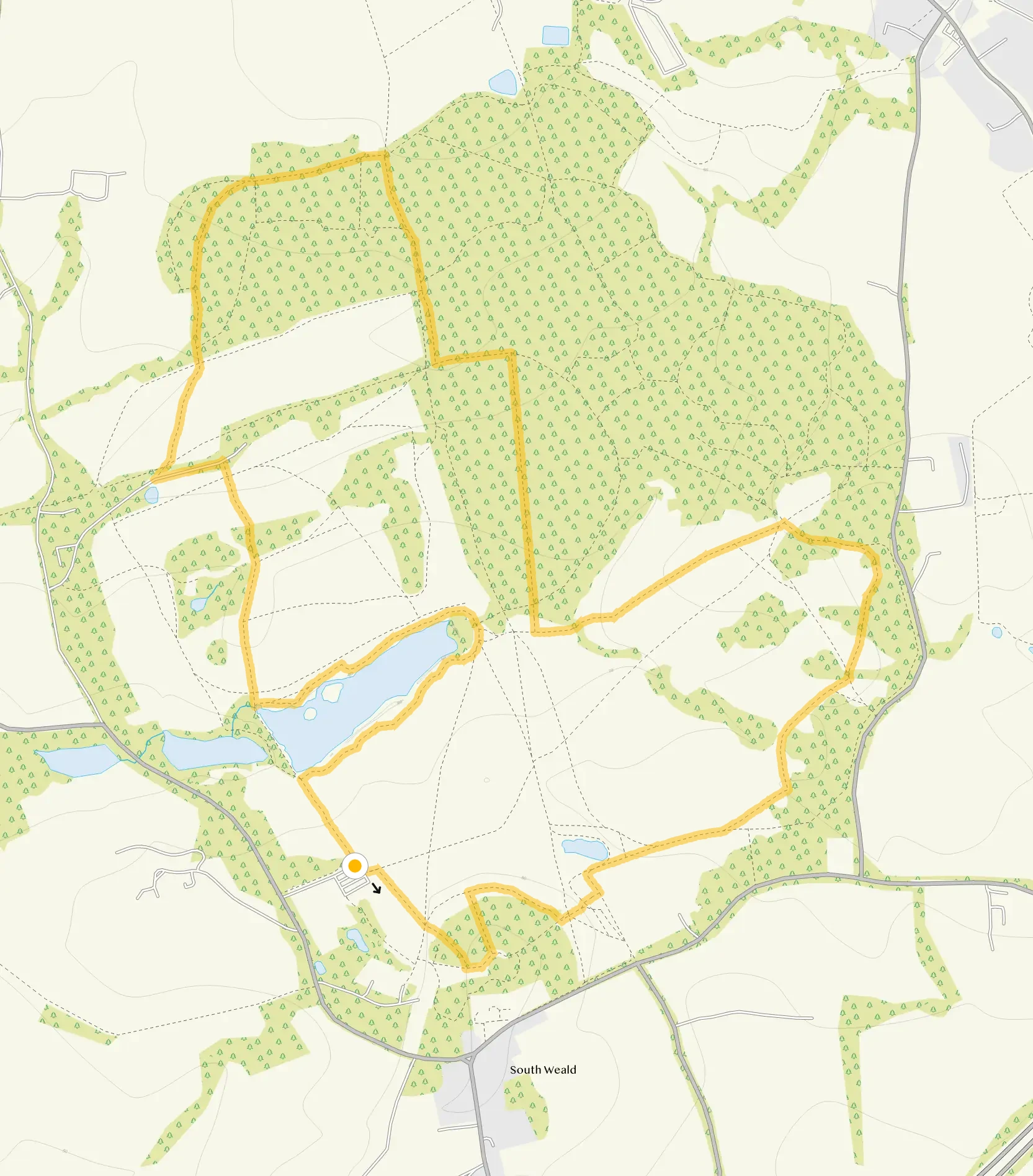 Route map for Weald Country Park Walk 2, a 3.75 mile circular walk in Essex
