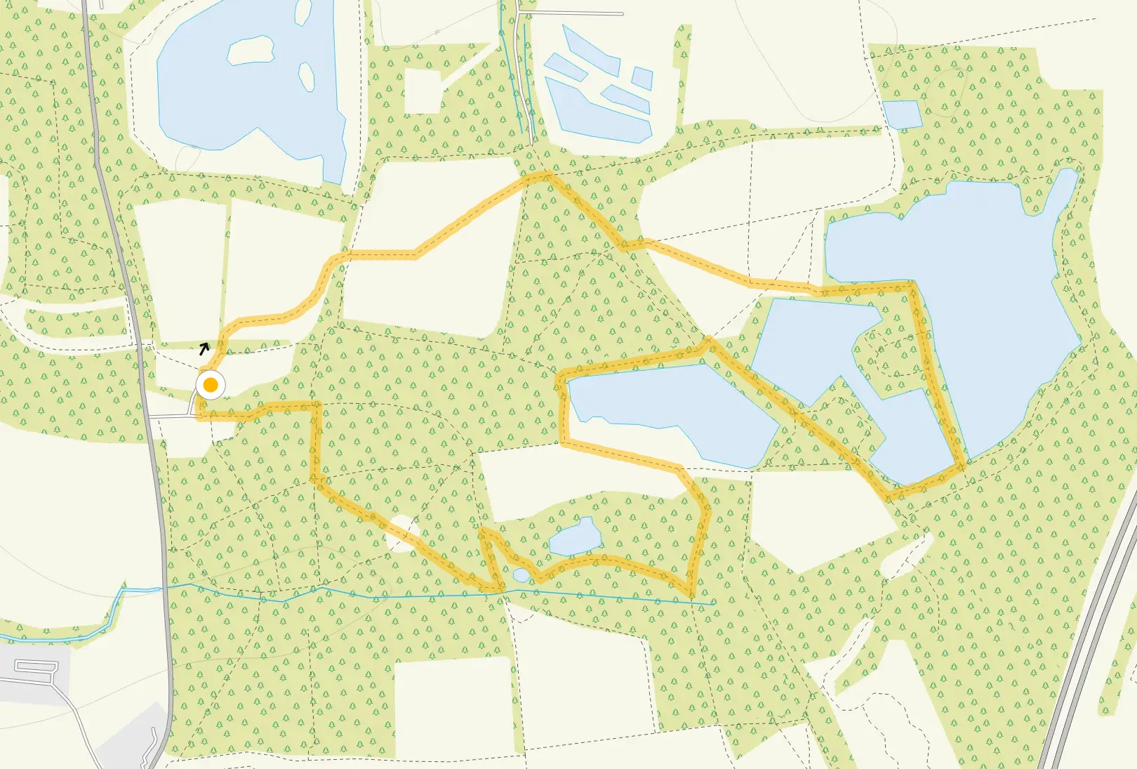 Route map for Belhus Woods Walk 2, a 2 mile circular walk in Essex