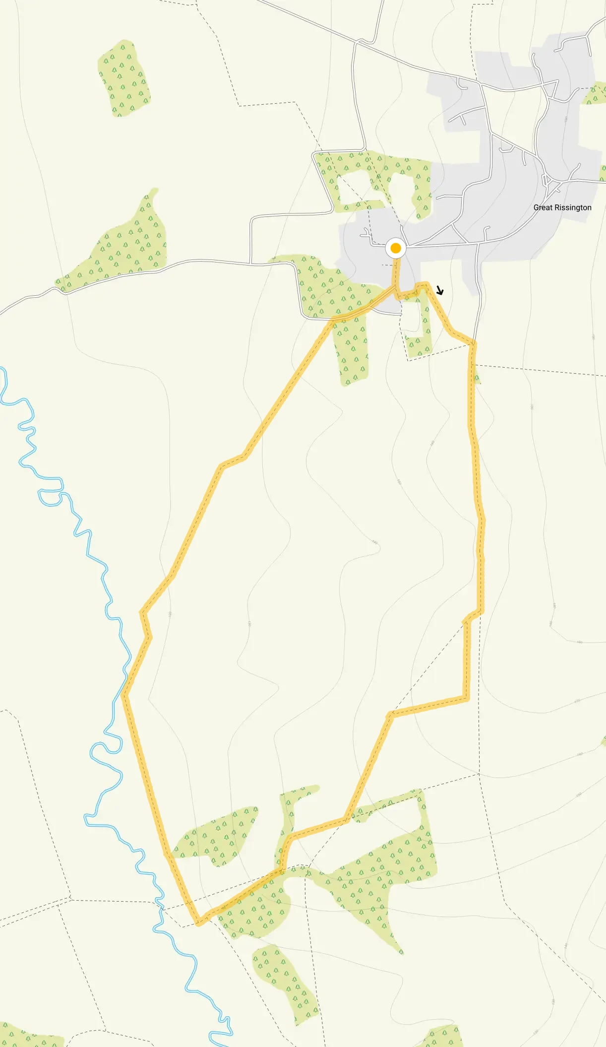 Route map for Great Rissington Walk 1, a 2.75 mile circular walk in Oxfordshire