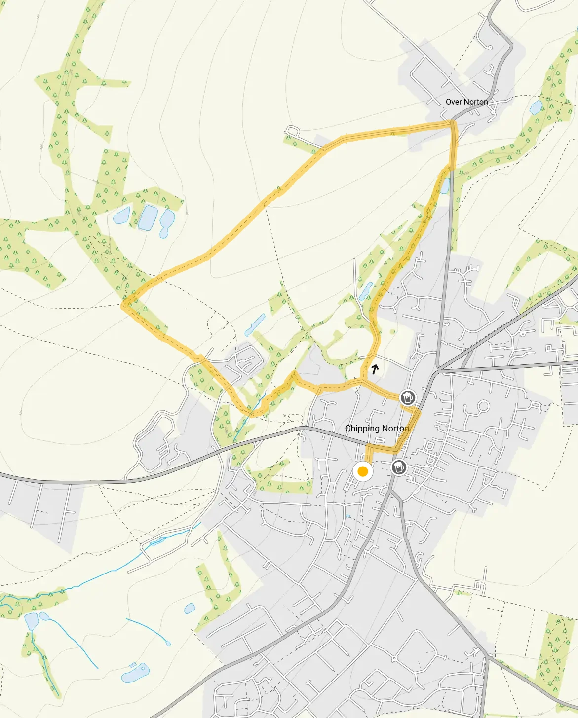 Route map for Chipping Norton, Gloucestershire
